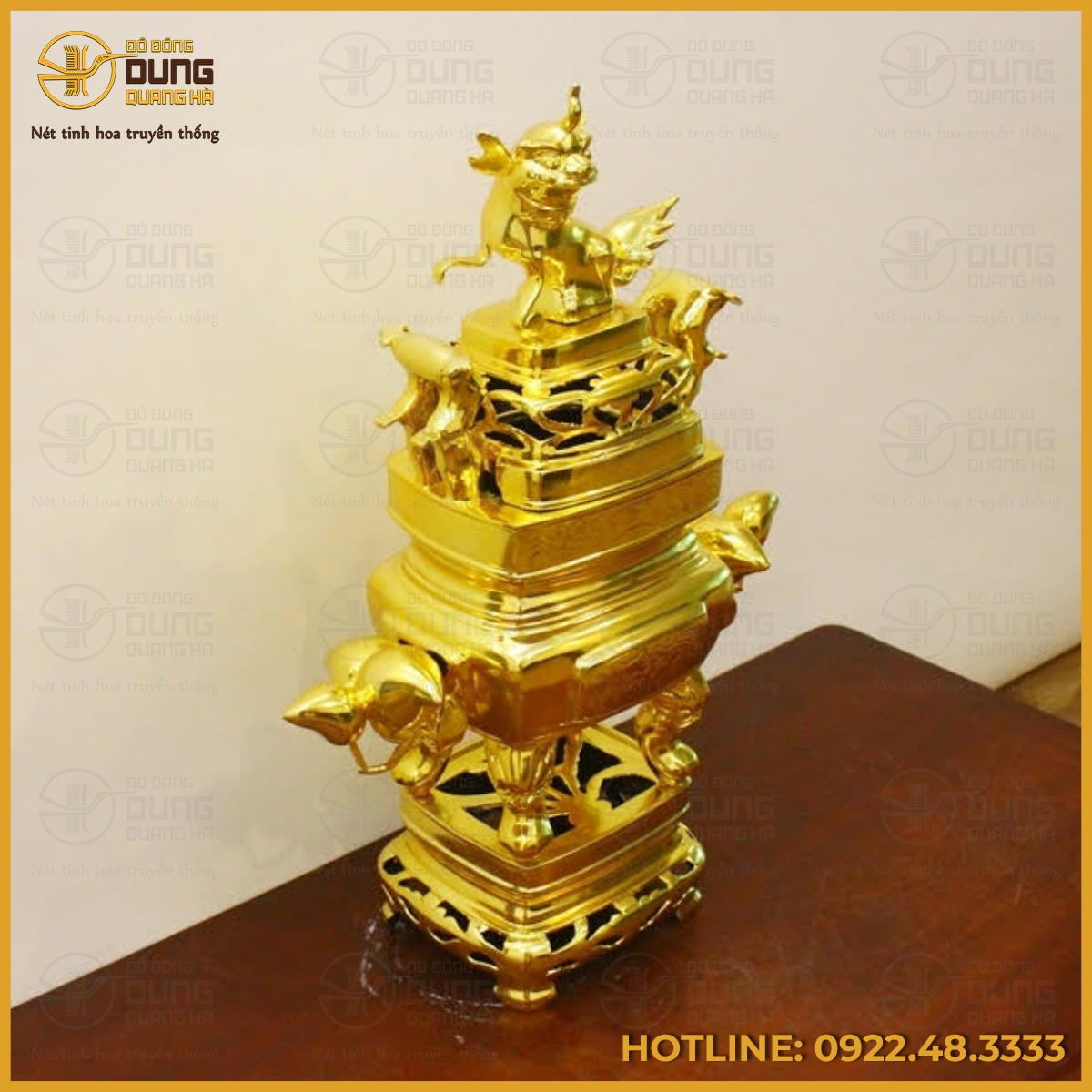Đỉnh đồng vuông mạ vàng 24k cao 70cm