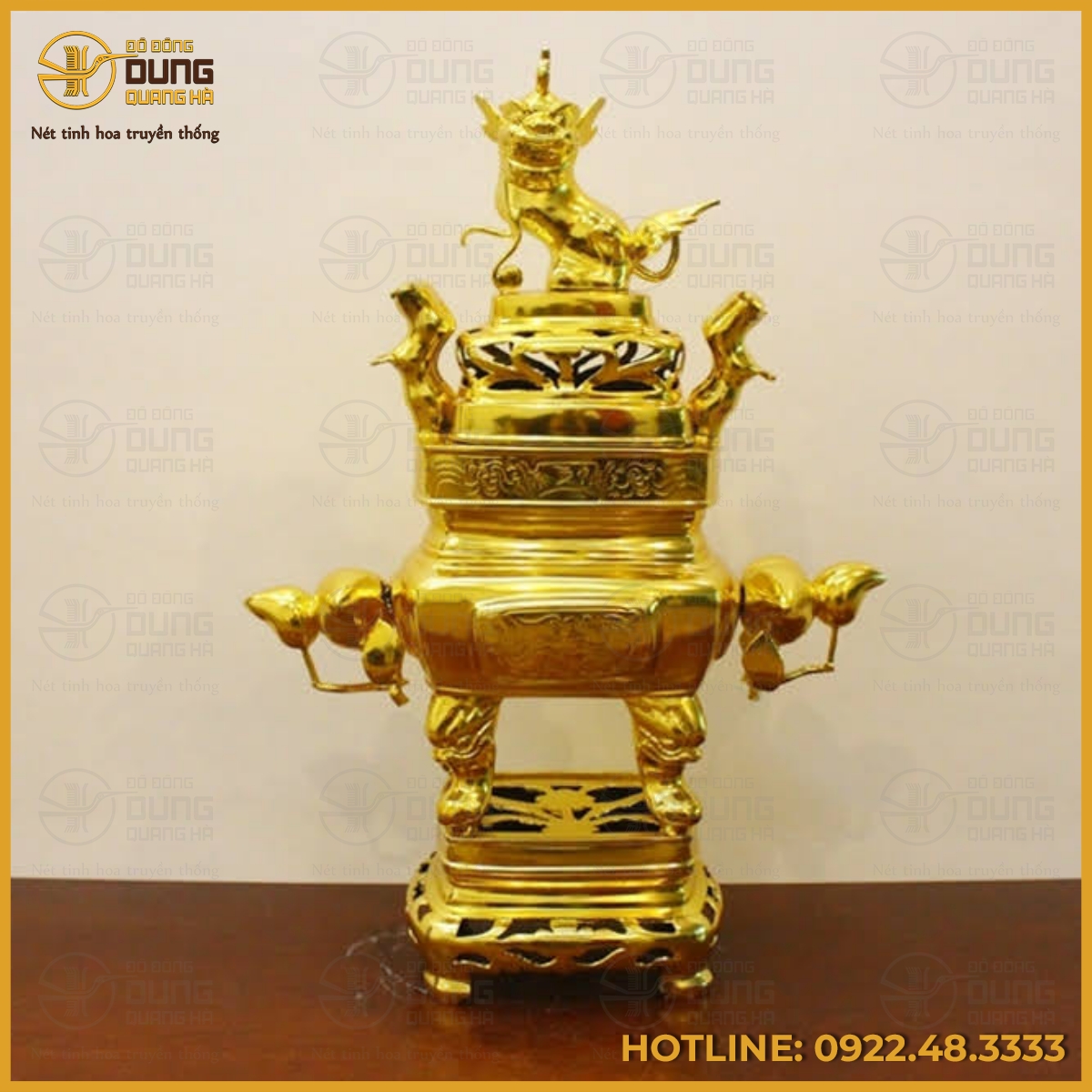 Đỉnh đồng vuông mạ vàng 24k cao 70cm