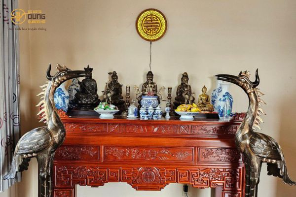 Bàn giao đồ thờ 2 công nghệ, đôi hạc 1m72 cạo màu + tượng phật của khách Đồng Tháp