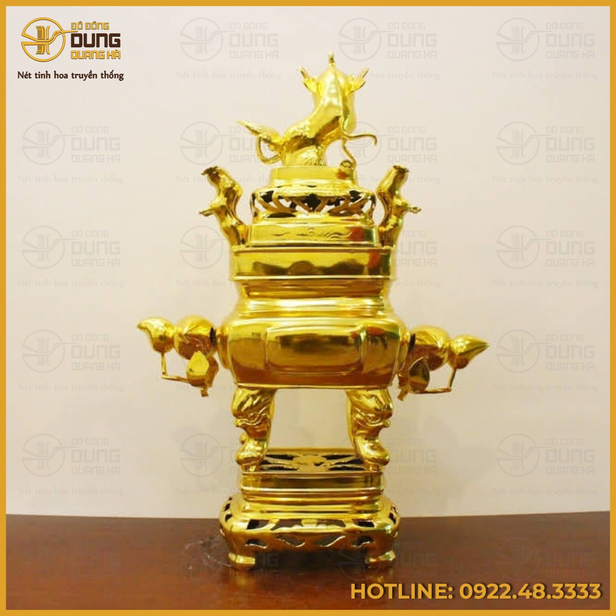 Đỉnh đồng vuông mạ vàng 24k cao 70cm