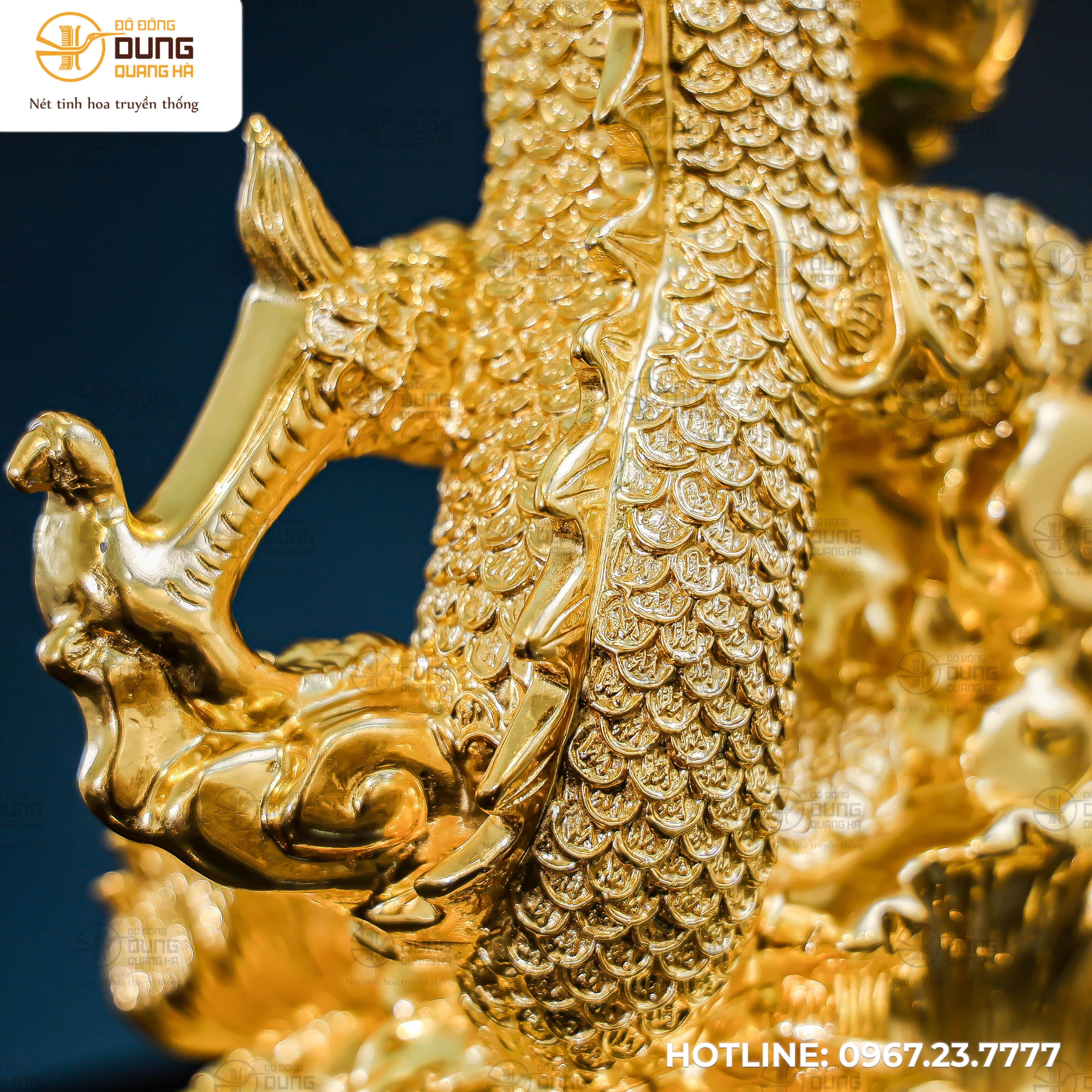 Tượng rồng vờn ngọc bằng đồng vàng dát vàng 9999 cao 35cm ngang 24cm
