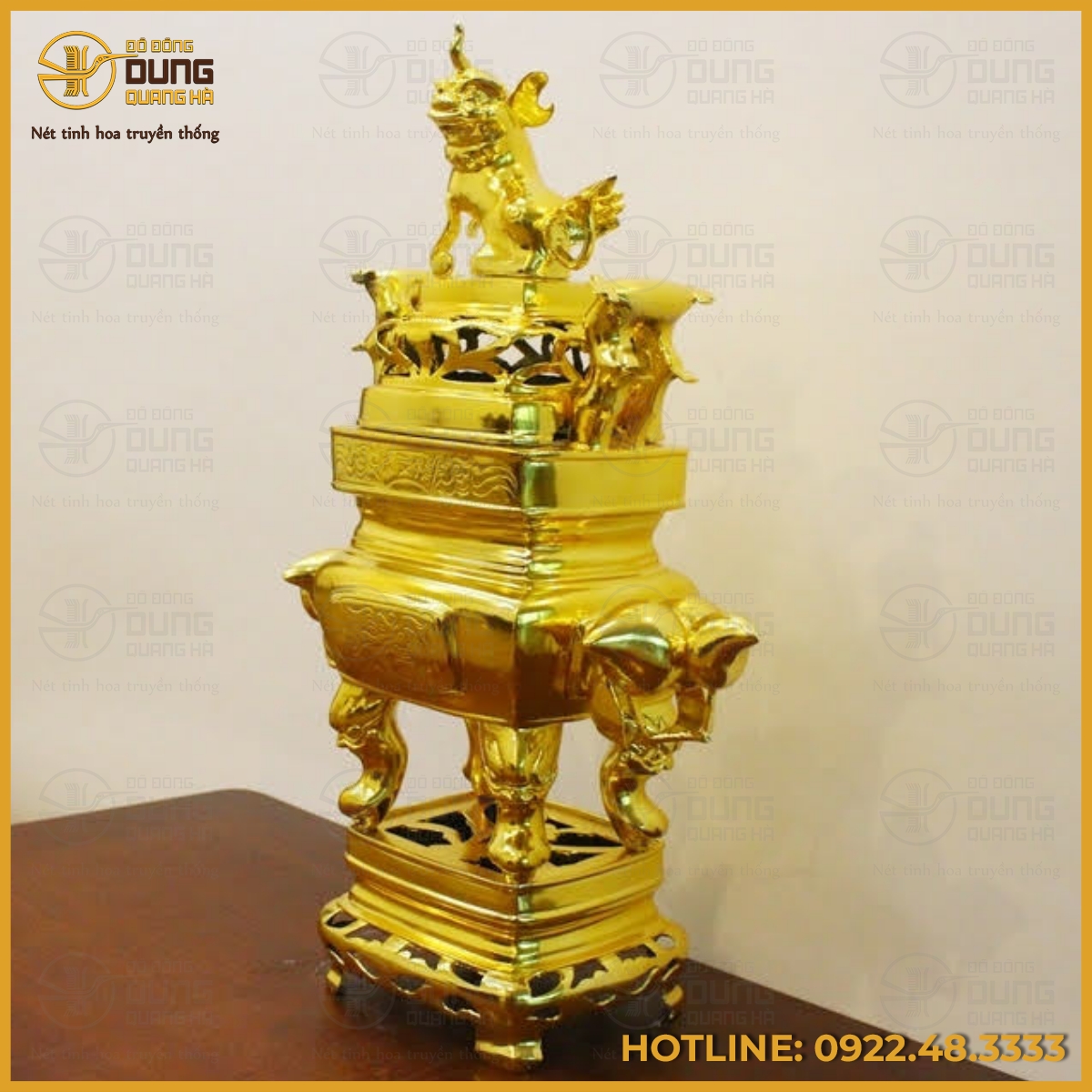 Đỉnh đồng vuông mạ vàng 24k cao 70cm