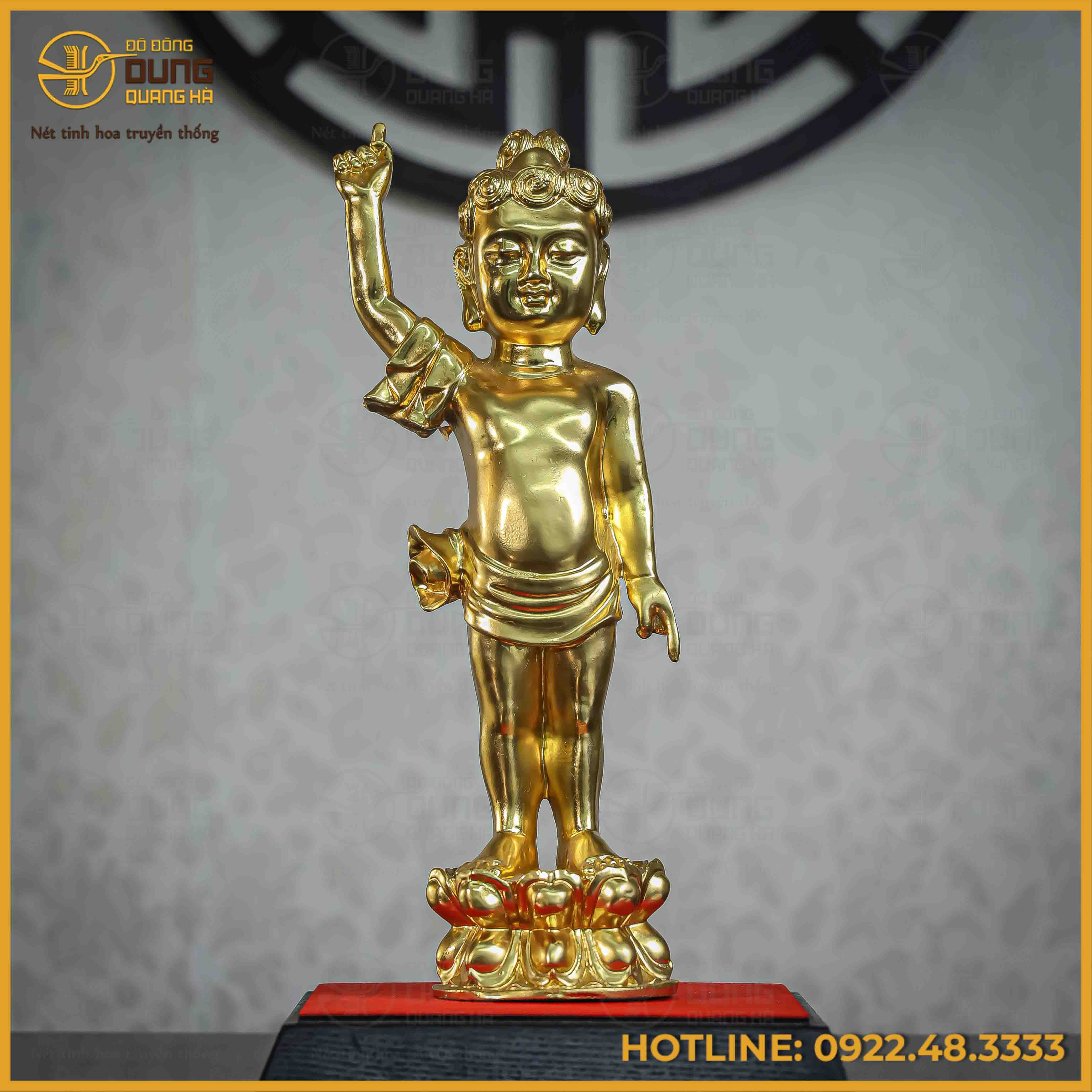 Tượng Phật đản sinh bằng đồng vàng dát vàng Đài Loan cao 38cm
