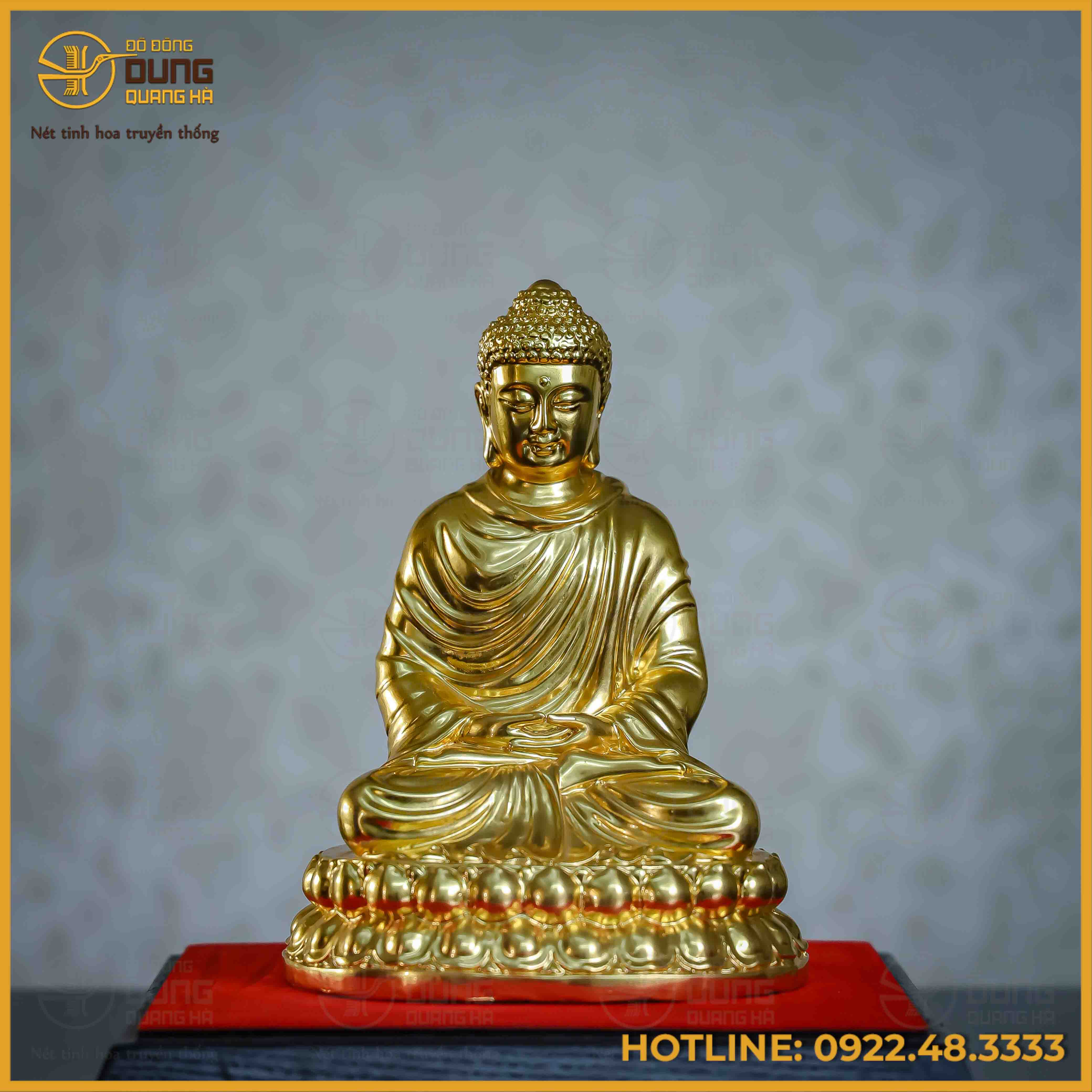 Tượng Phật Thích Ca đồng vàng dát vàng cao 20cm nặng 2kg