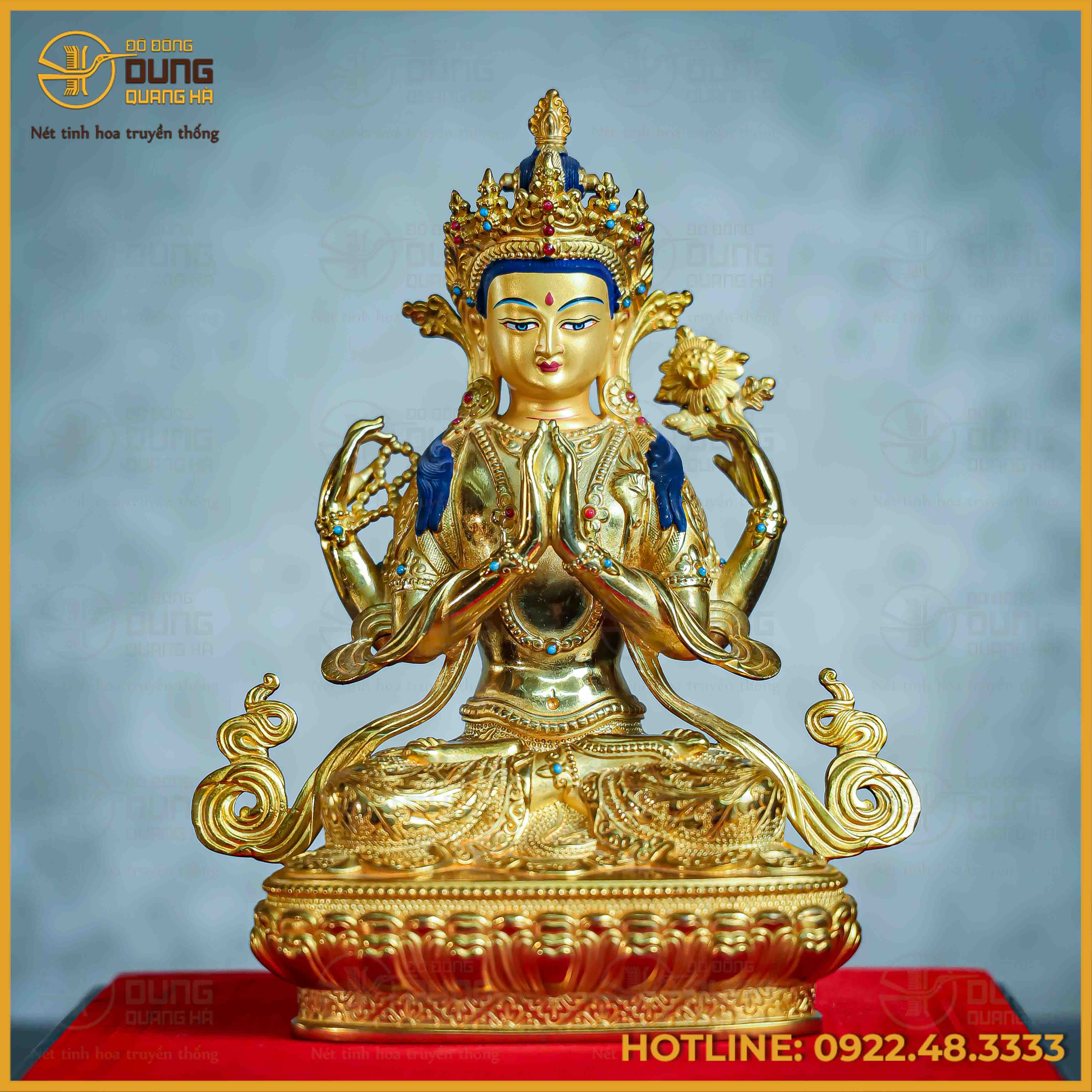 Tôn tượng Quan Âm Tứ Thủ đồng đài loan 21,5cm