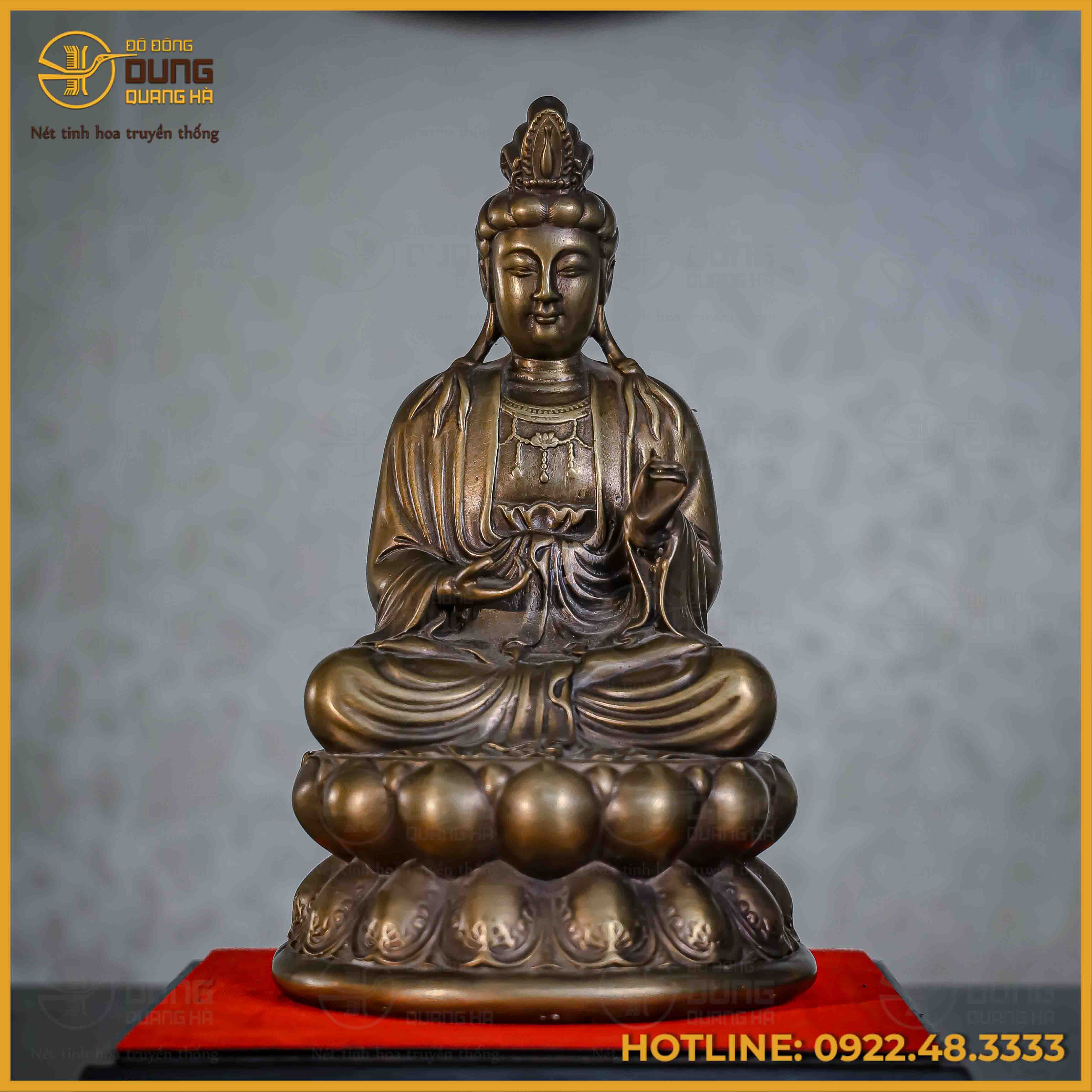 Tượng Phật Đại Thế Chí đồng vàng hun cao 27cm, ngang 14cm, nặng 3,7kg