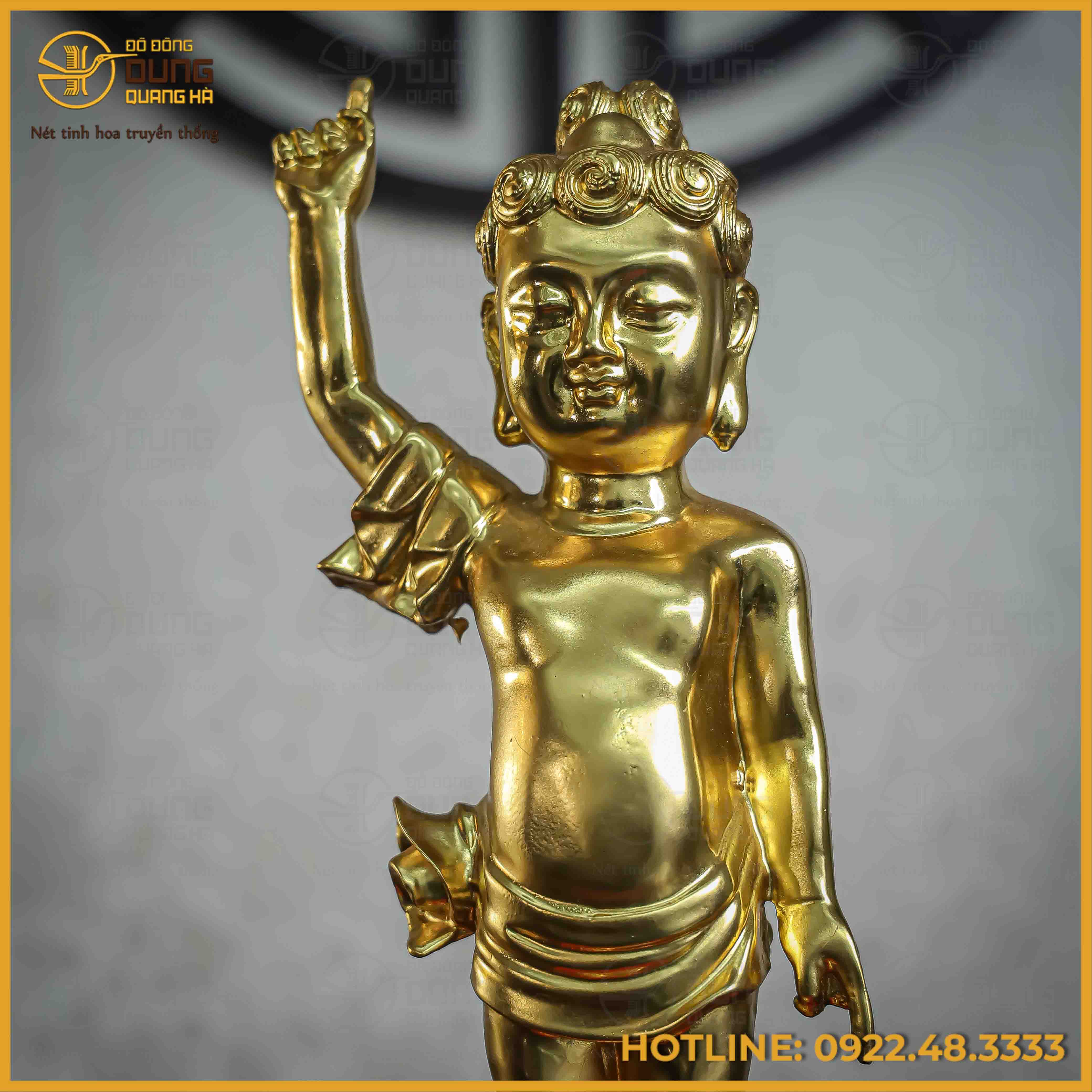 Tượng Phật đản sinh bằng đồng vàng dát vàng Đài Loan cao 38cm