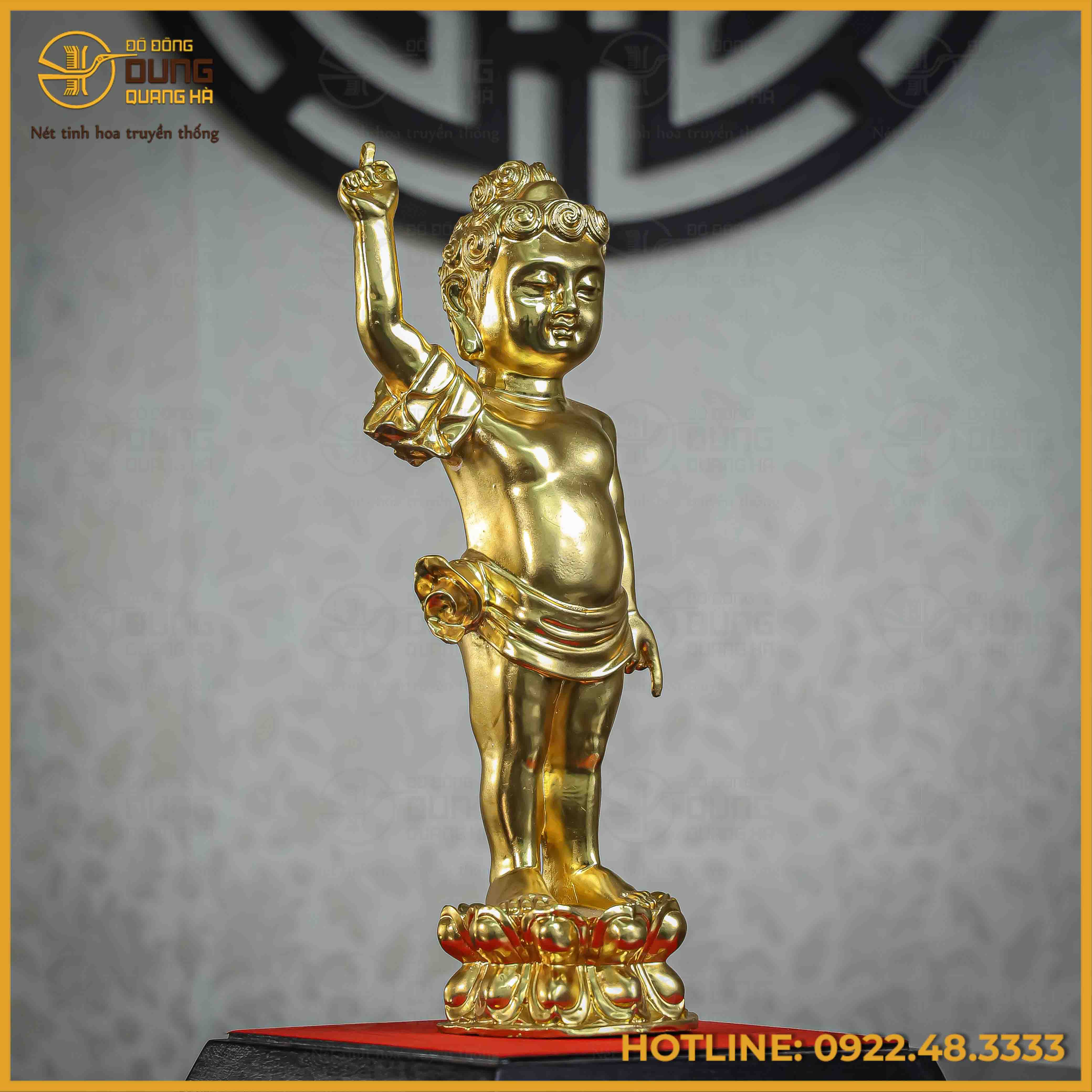 Tượng Phật đản sinh bằng đồng vàng dát vàng Đài Loan cao 38cm