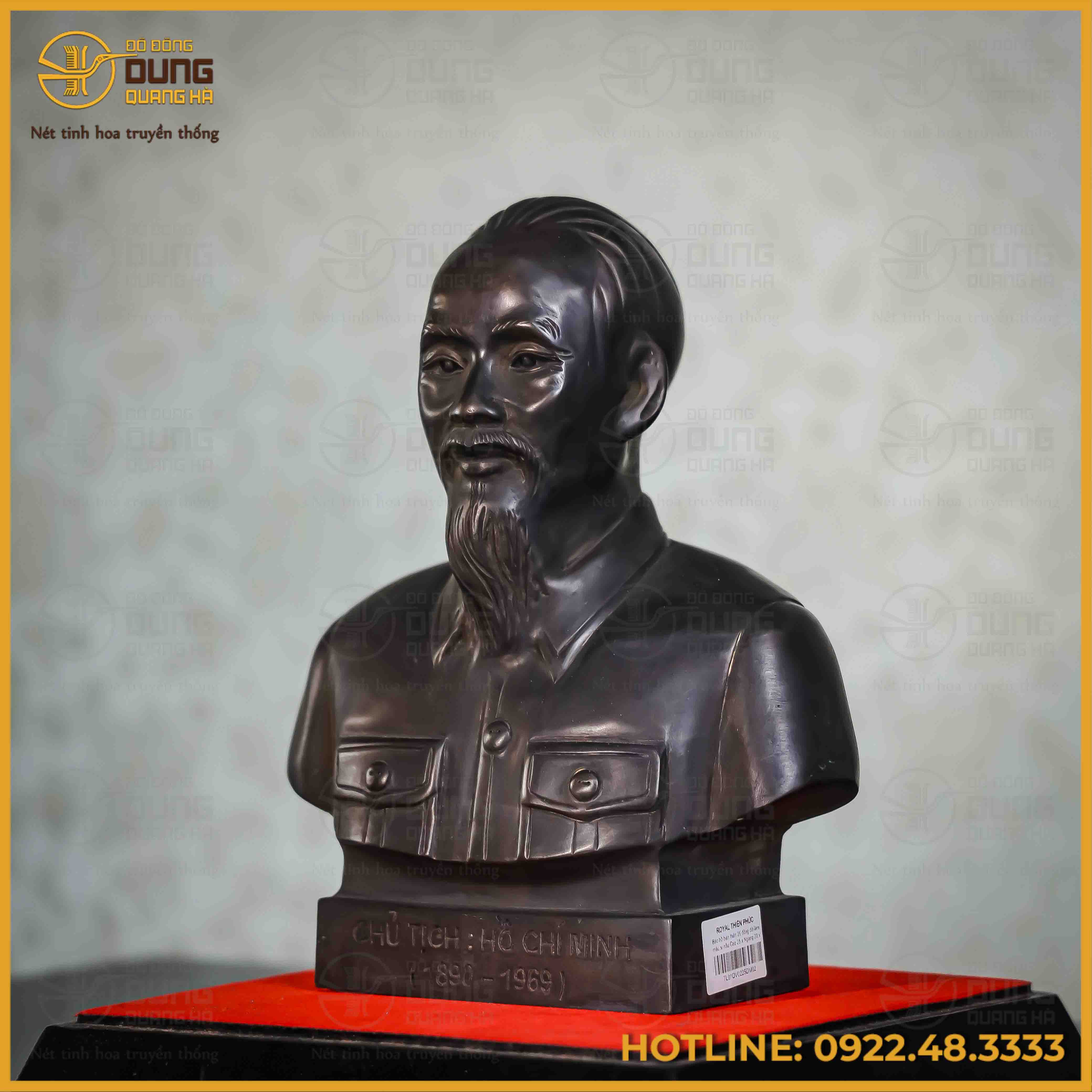 Tượng Bác Hồ  bán thân đồng đỏ làm màu xi nâu cao 25cm ngang 20cm