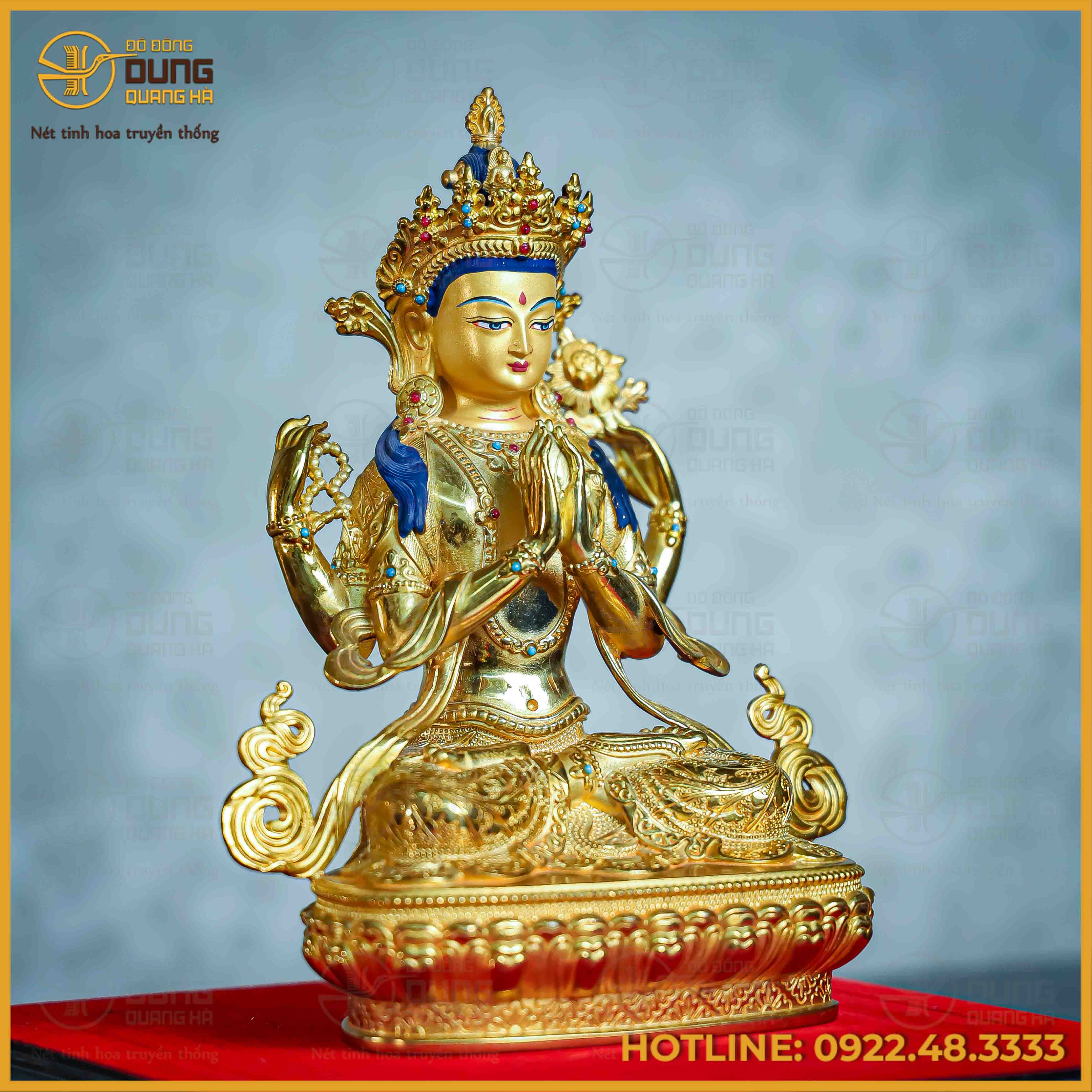 Tôn tượng Quan Âm Tứ Thủ đồng đài loan 21,5cm