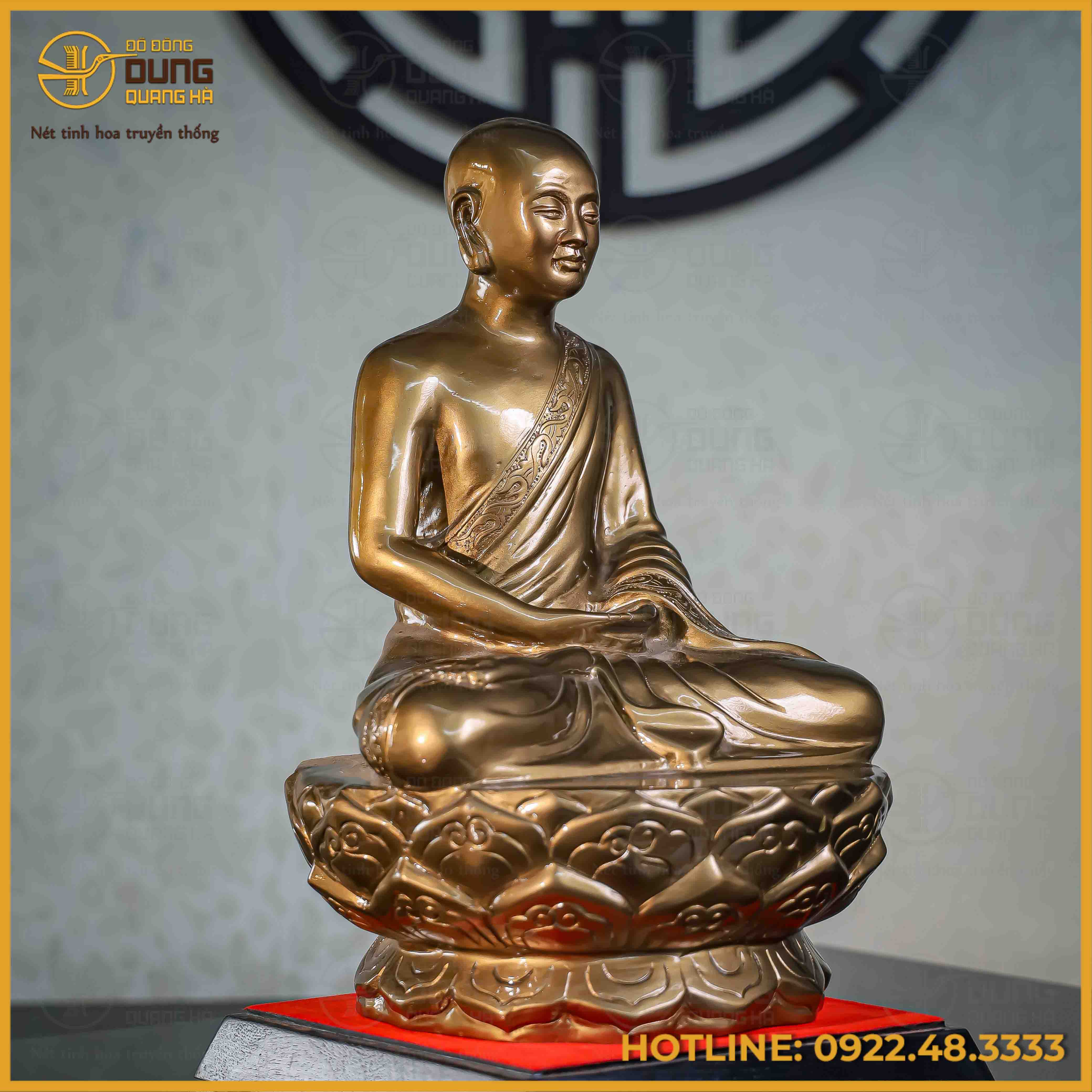 Tượng Trần Nhân Tông đồng đỏ làm màu cao 38cm