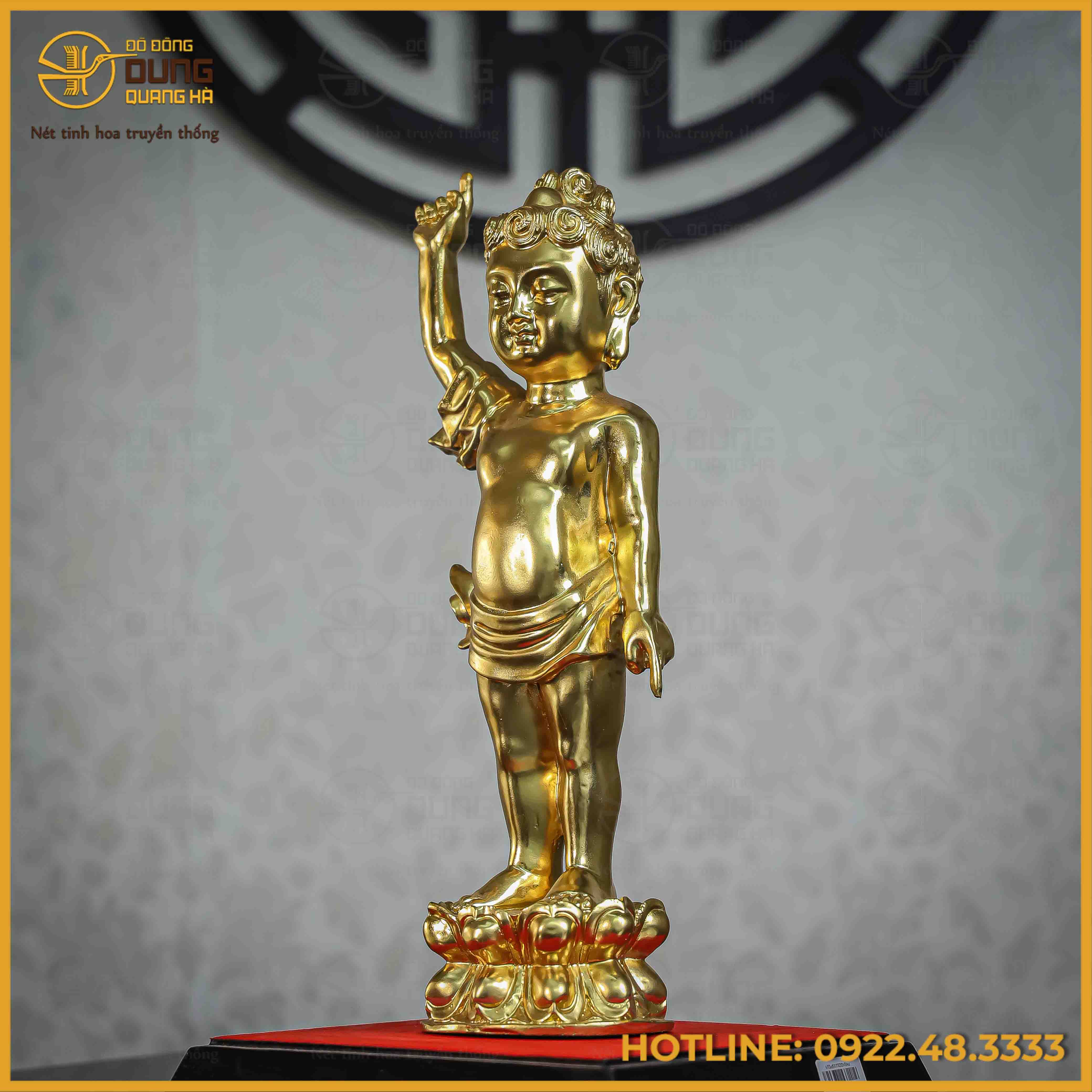 Tượng Phật đản sinh bằng đồng vàng dát vàng Đài Loan cao 38cm