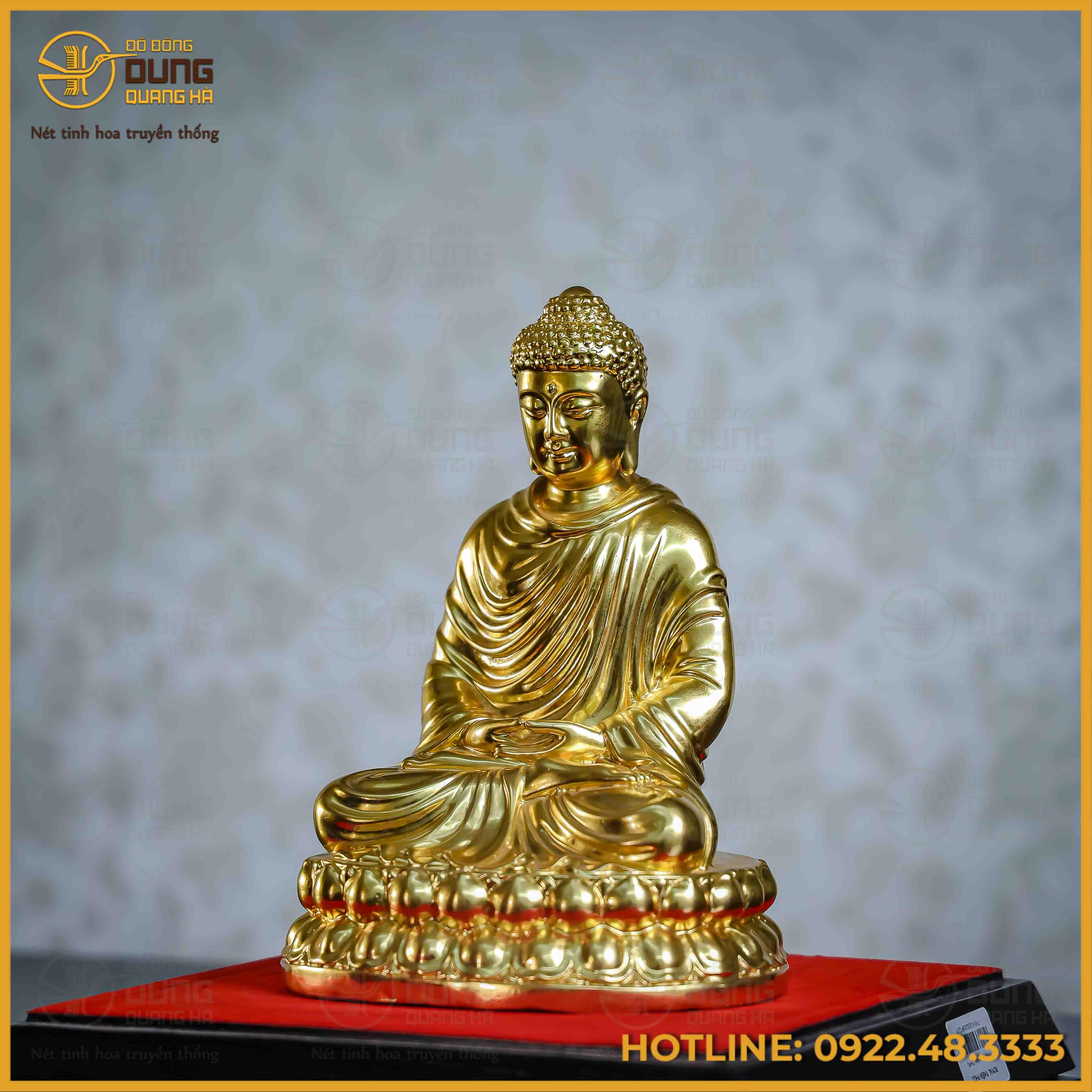Tượng Phật Thích Ca đồng vàng dát vàng cao 20cm nặng 2kg