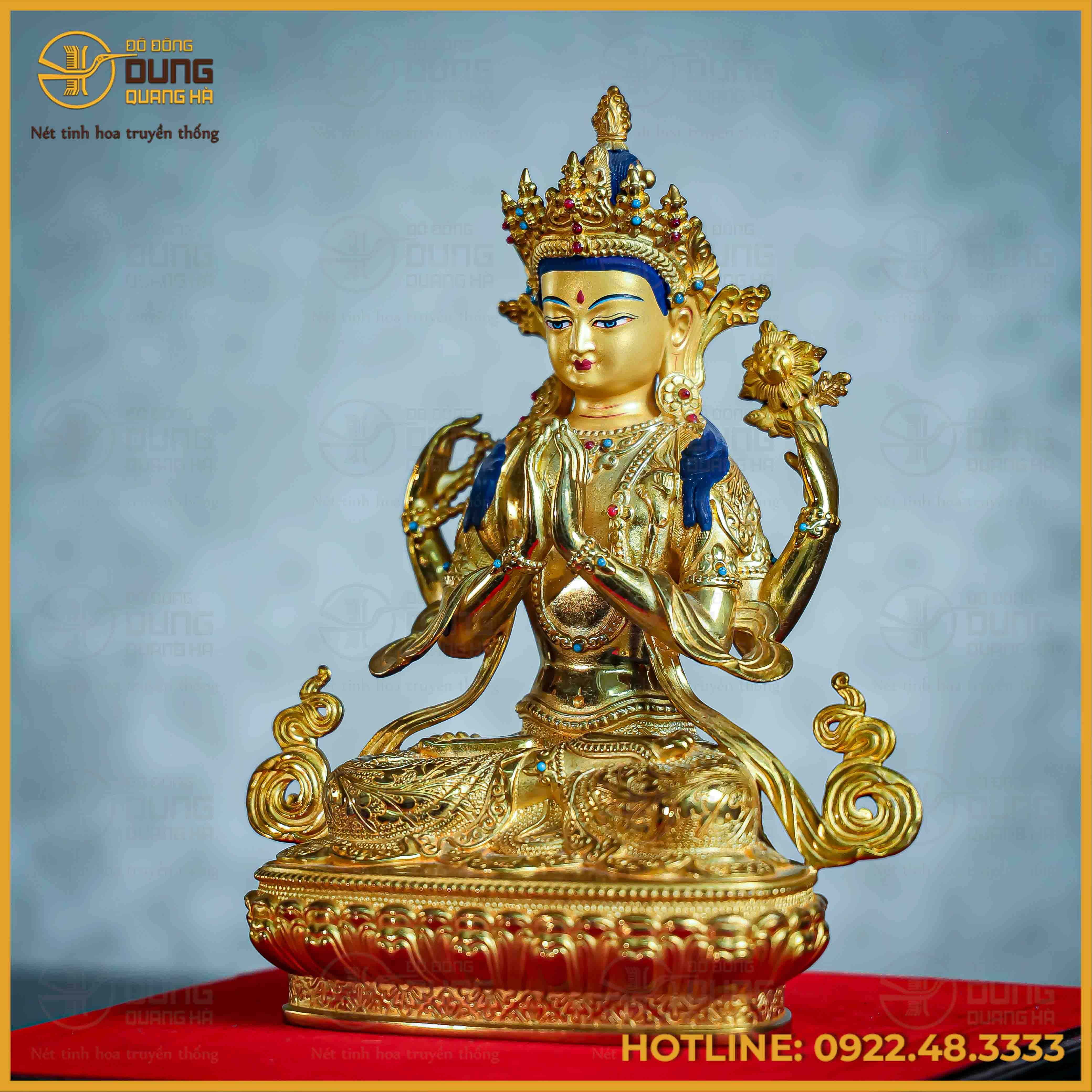 Tôn tượng Quan Âm Tứ Thủ đồng đài loan 21,5cm