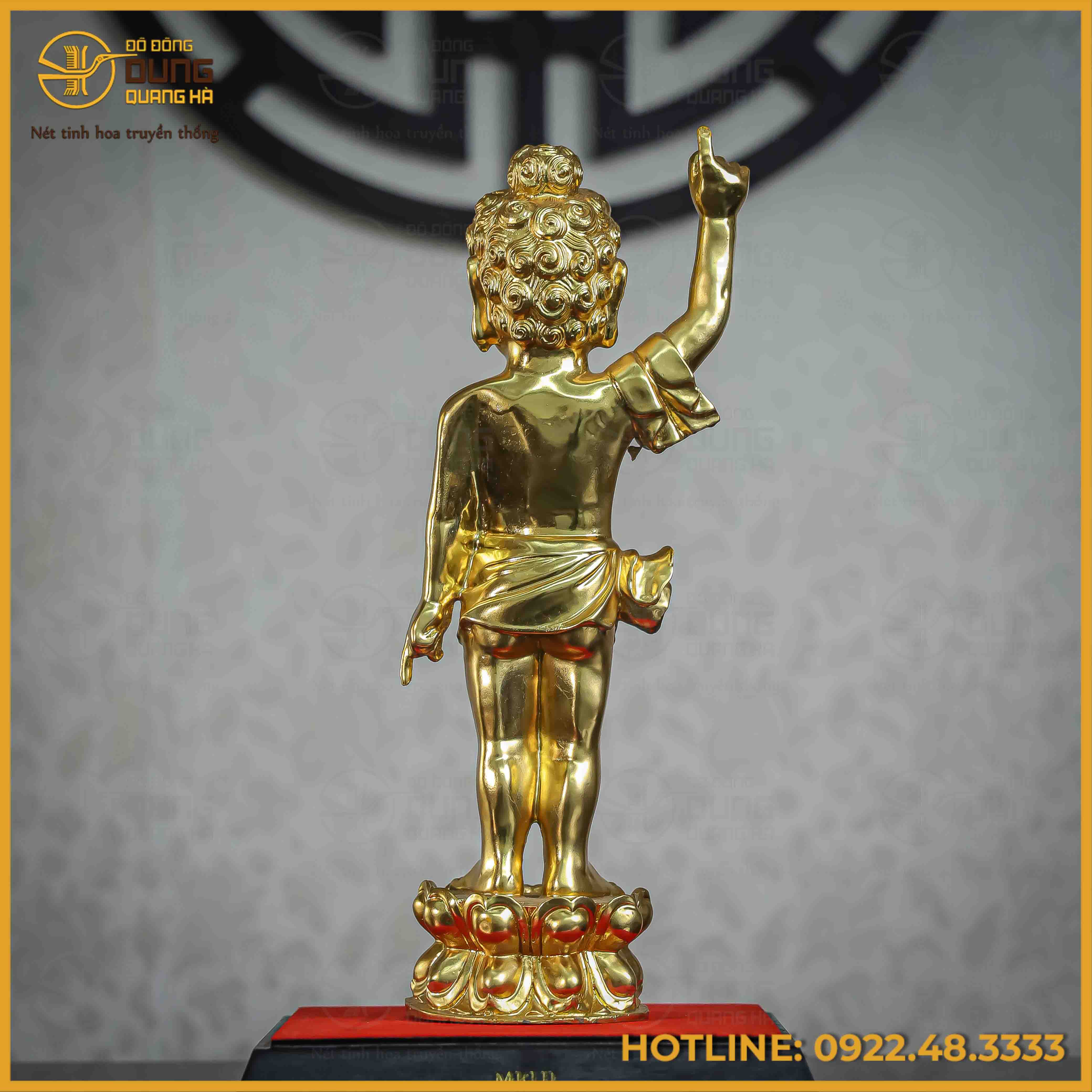 Tượng Phật đản sinh bằng đồng vàng dát vàng Đài Loan cao 38cm