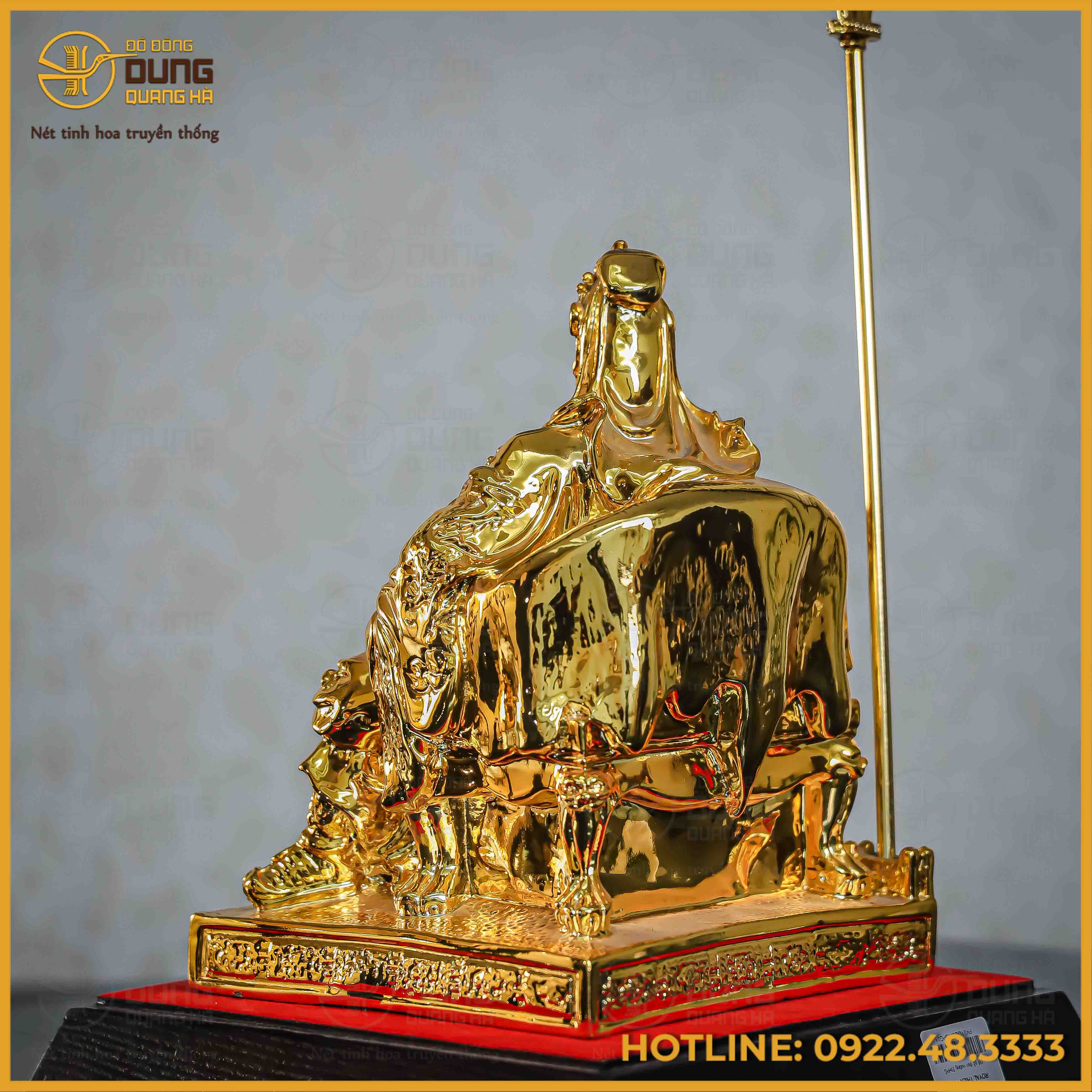 Tượng Quan Công đọc sách đồng vàng mạ vàng cao 25cm