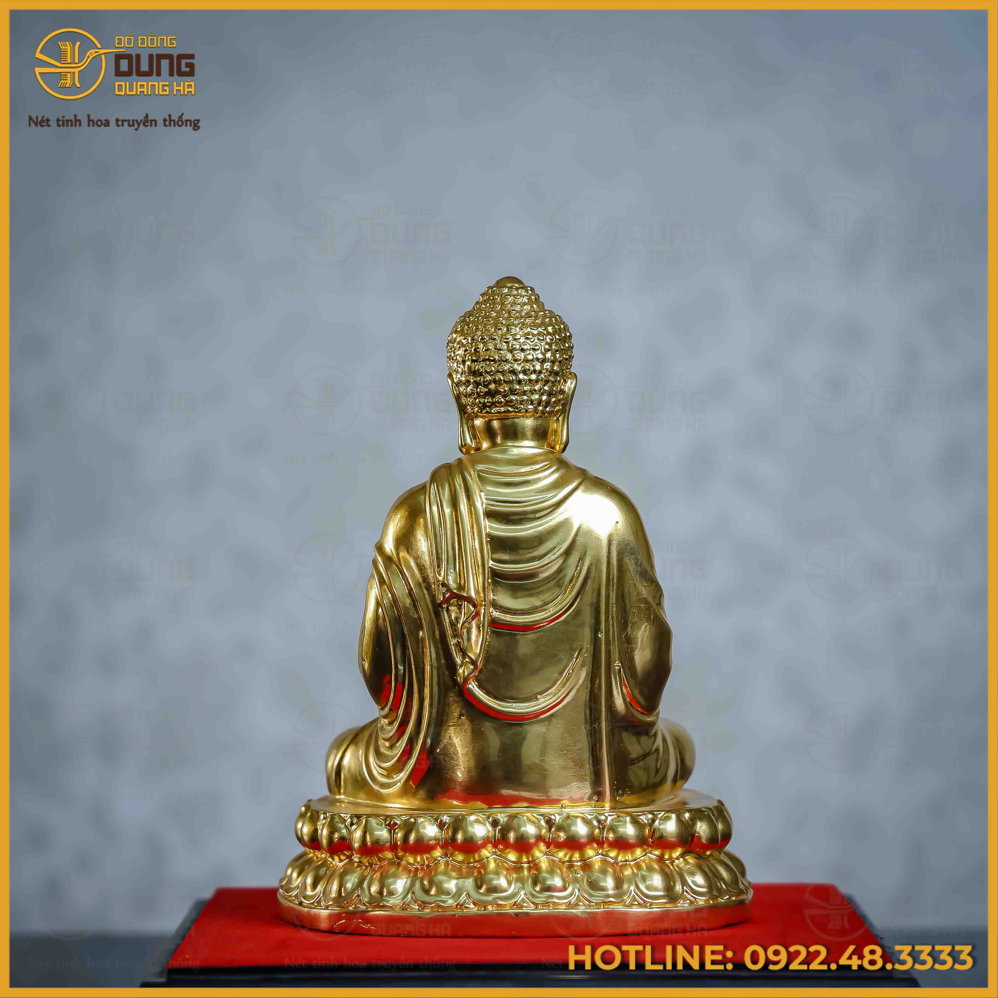 Tượng Phật Thích Ca đồng vàng dát vàng cao 20cm nặng 2kg