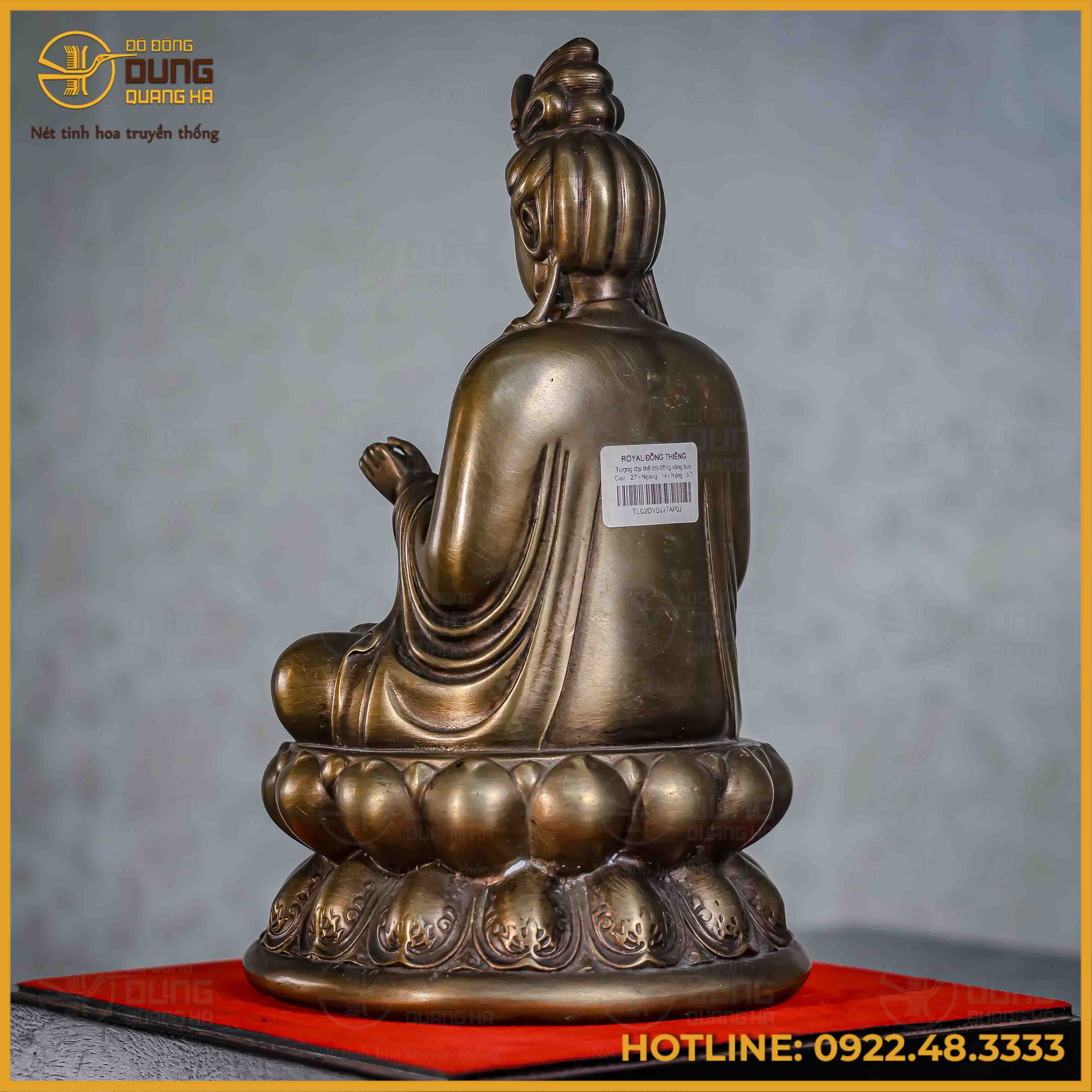 Tượng Phật Đại Thế Chí đồng vàng hun cao 27cm, ngang 14cm, nặng 3,7kg
