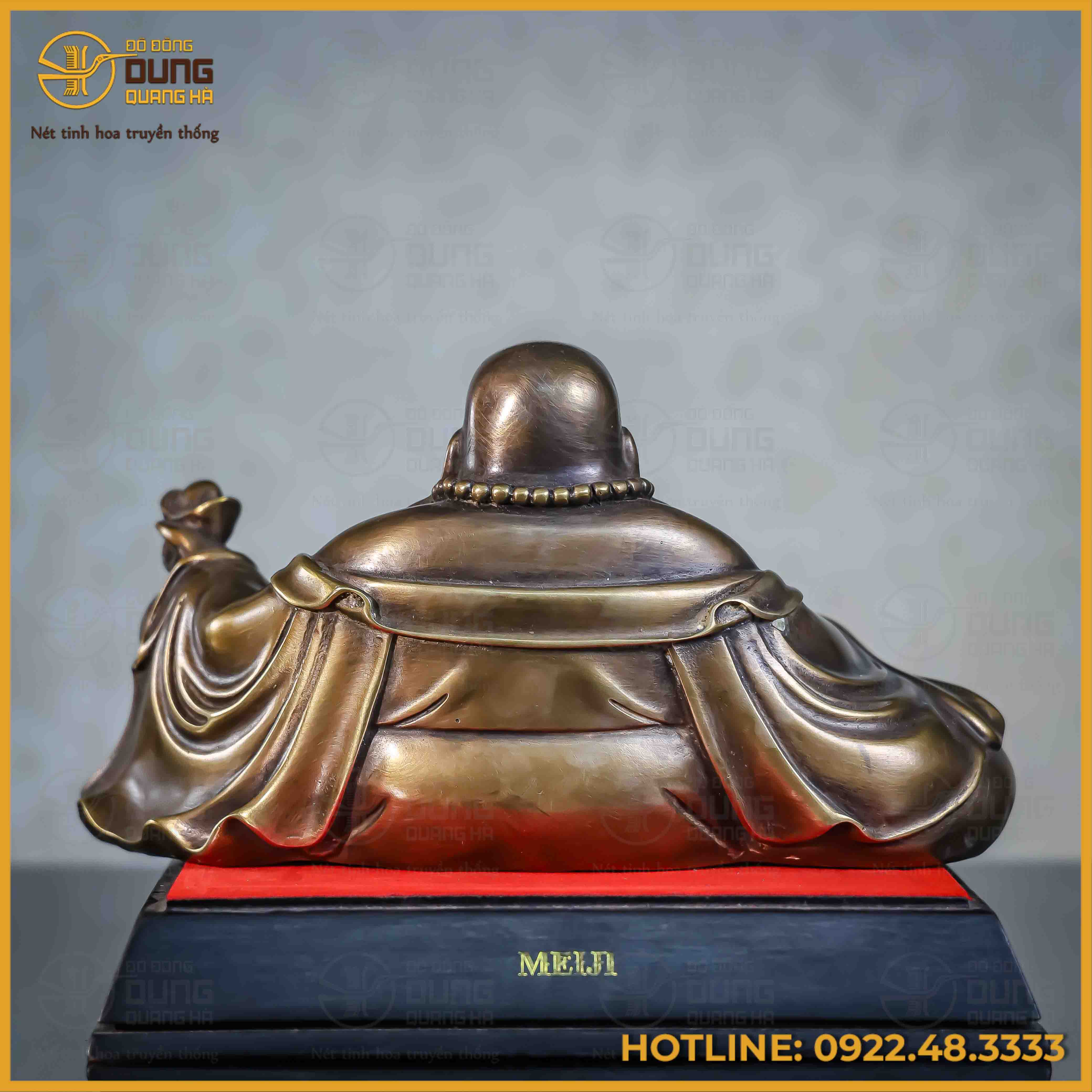 Tượng Phật Di Lặc đồng vàng hun cao 15cm ngang 27cm sâu 16cm