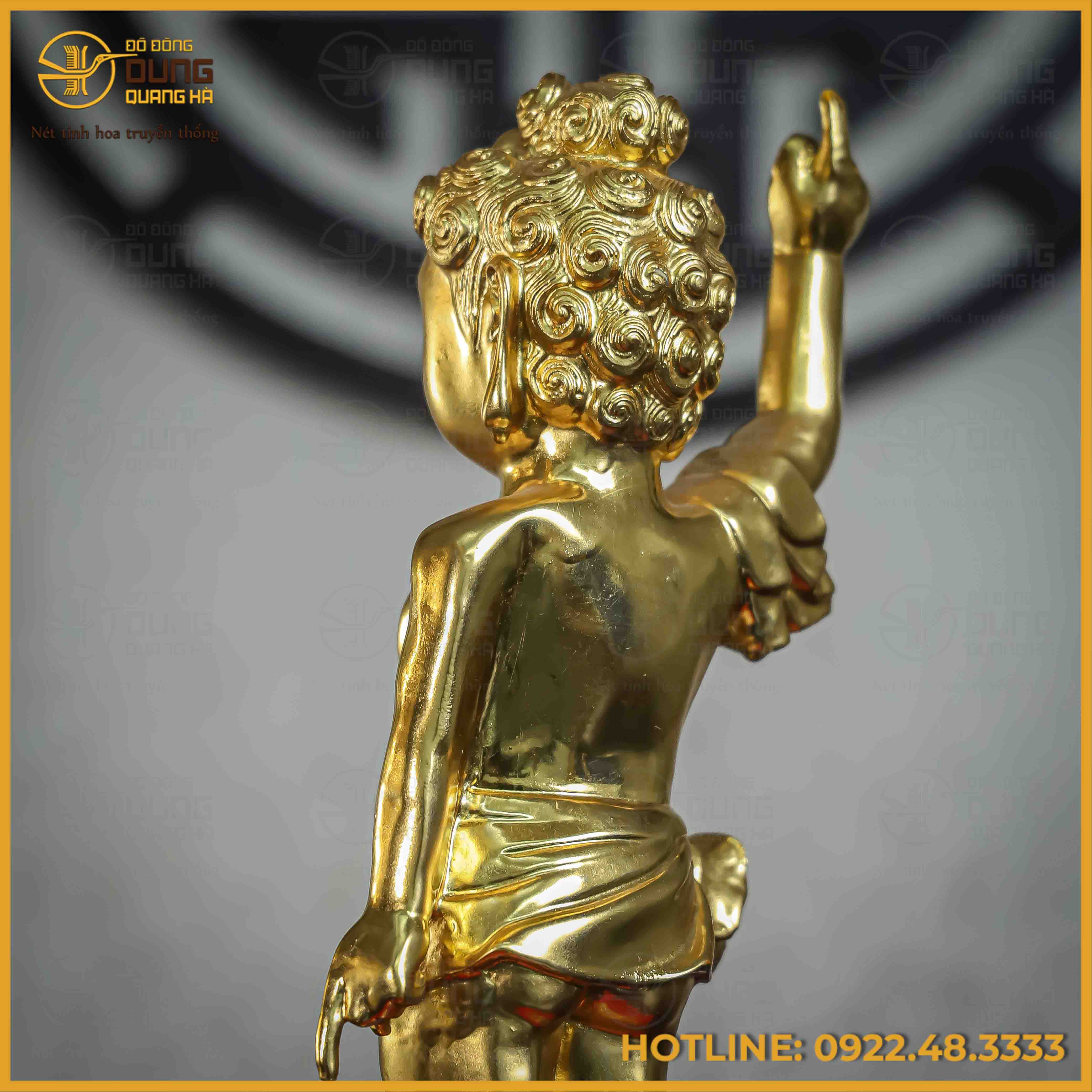 Tượng Phật đản sinh bằng đồng vàng dát vàng Đài Loan cao 38cm