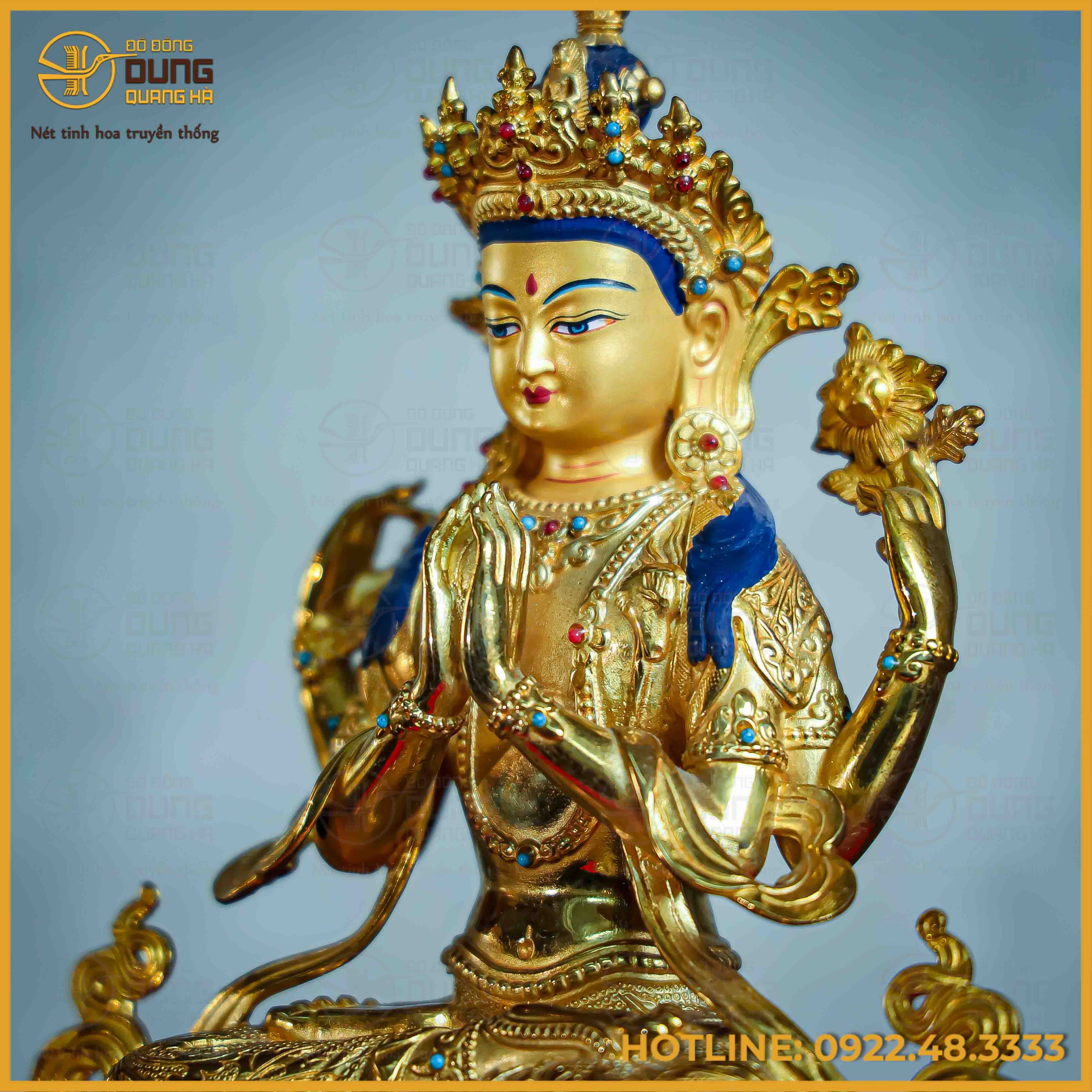 Tôn tượng Quan Âm Tứ Thủ đồng đài loan 21,5cm