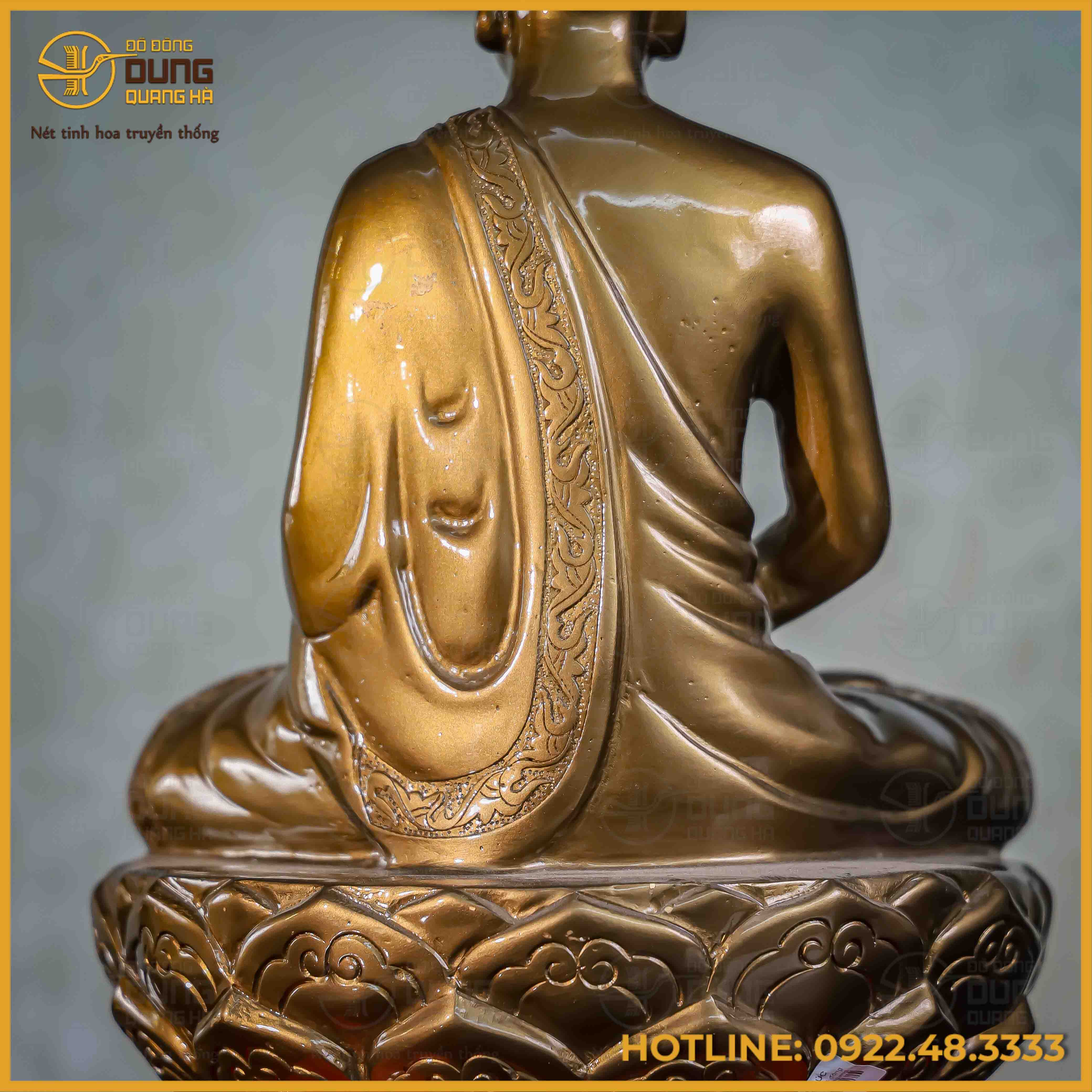 Tượng Trần Nhân Tông đồng đỏ làm màu cao 38cm