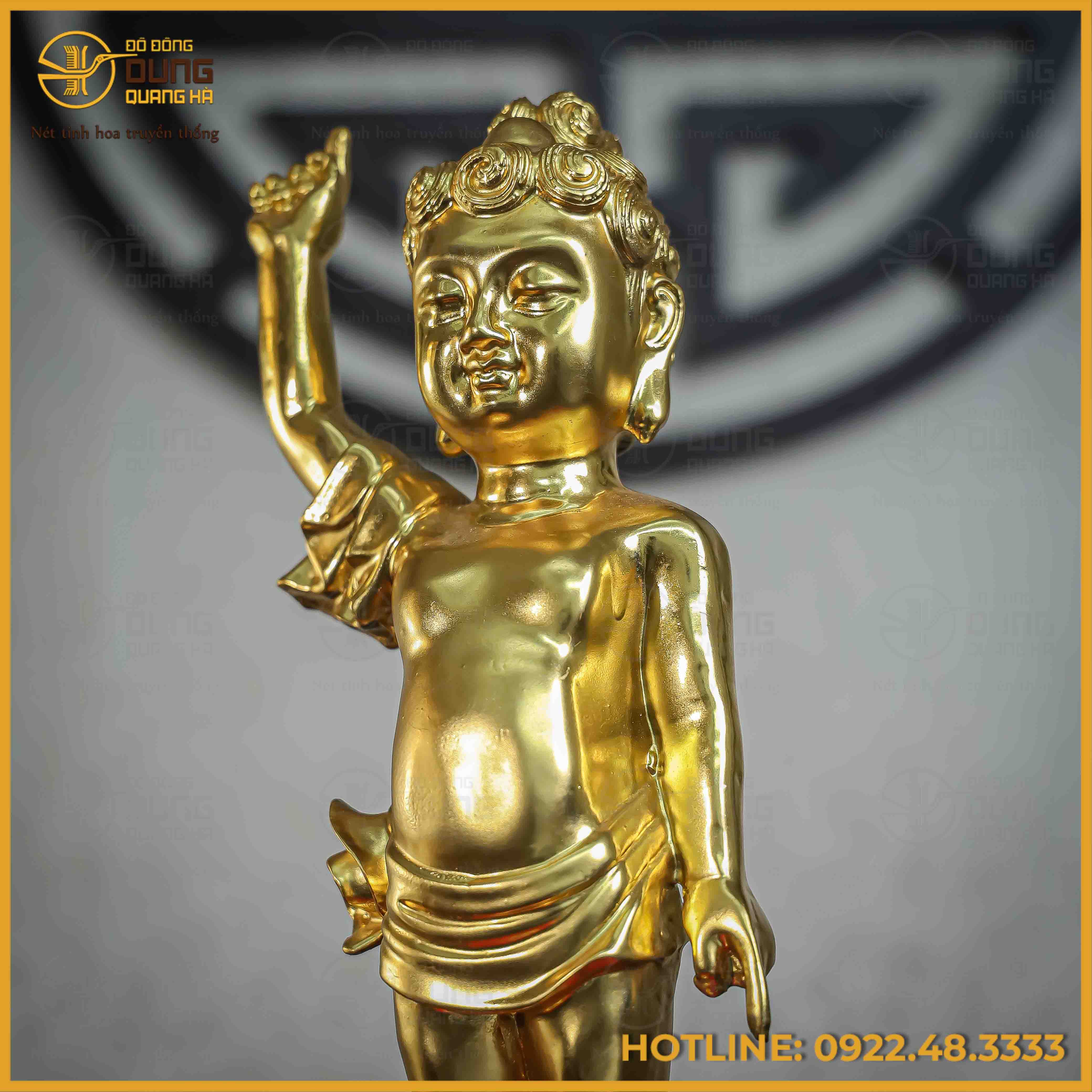 Tượng Phật đản sinh bằng đồng vàng dát vàng Đài Loan cao 38cm