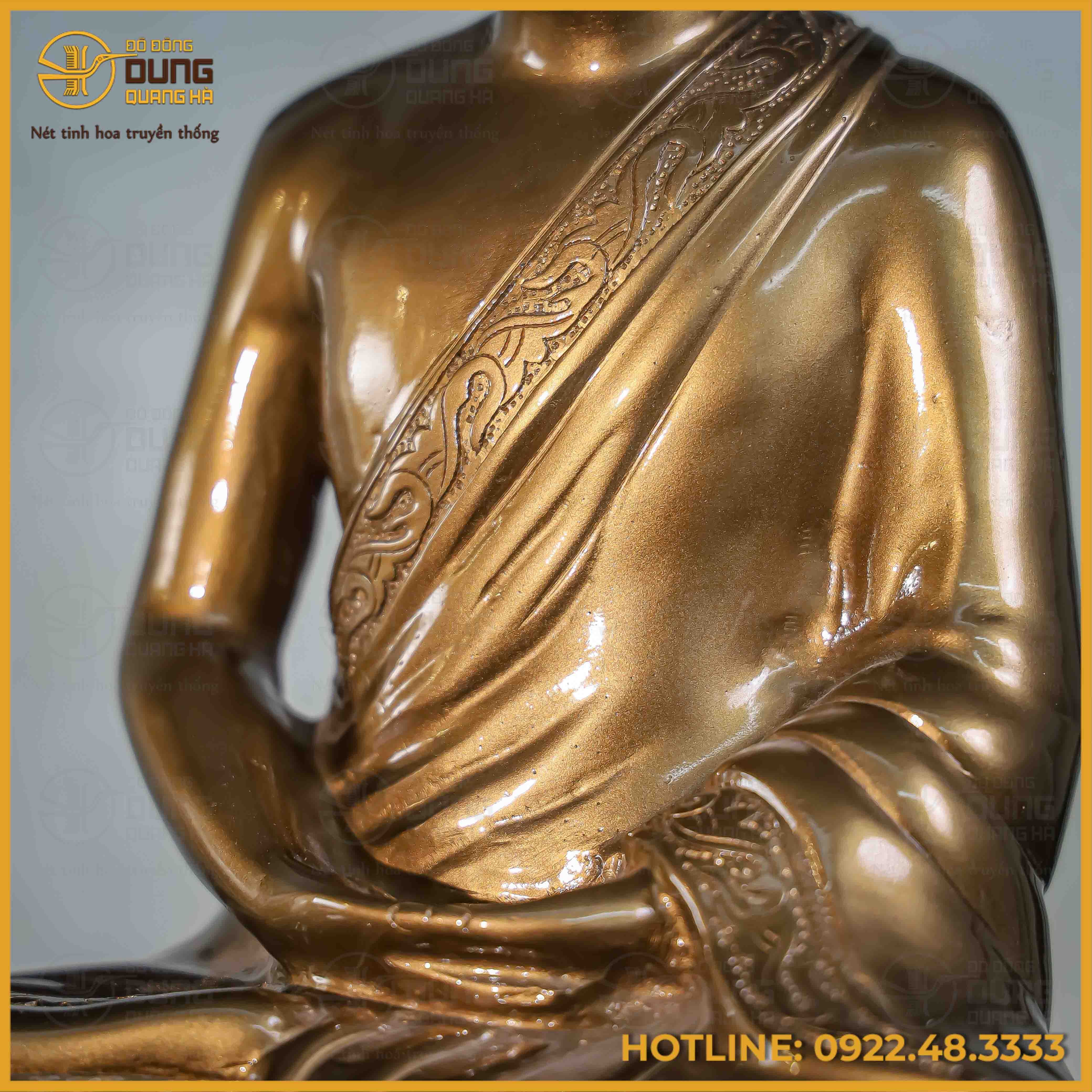 Tượng Trần Nhân Tông đồng đỏ làm màu cao 38cm