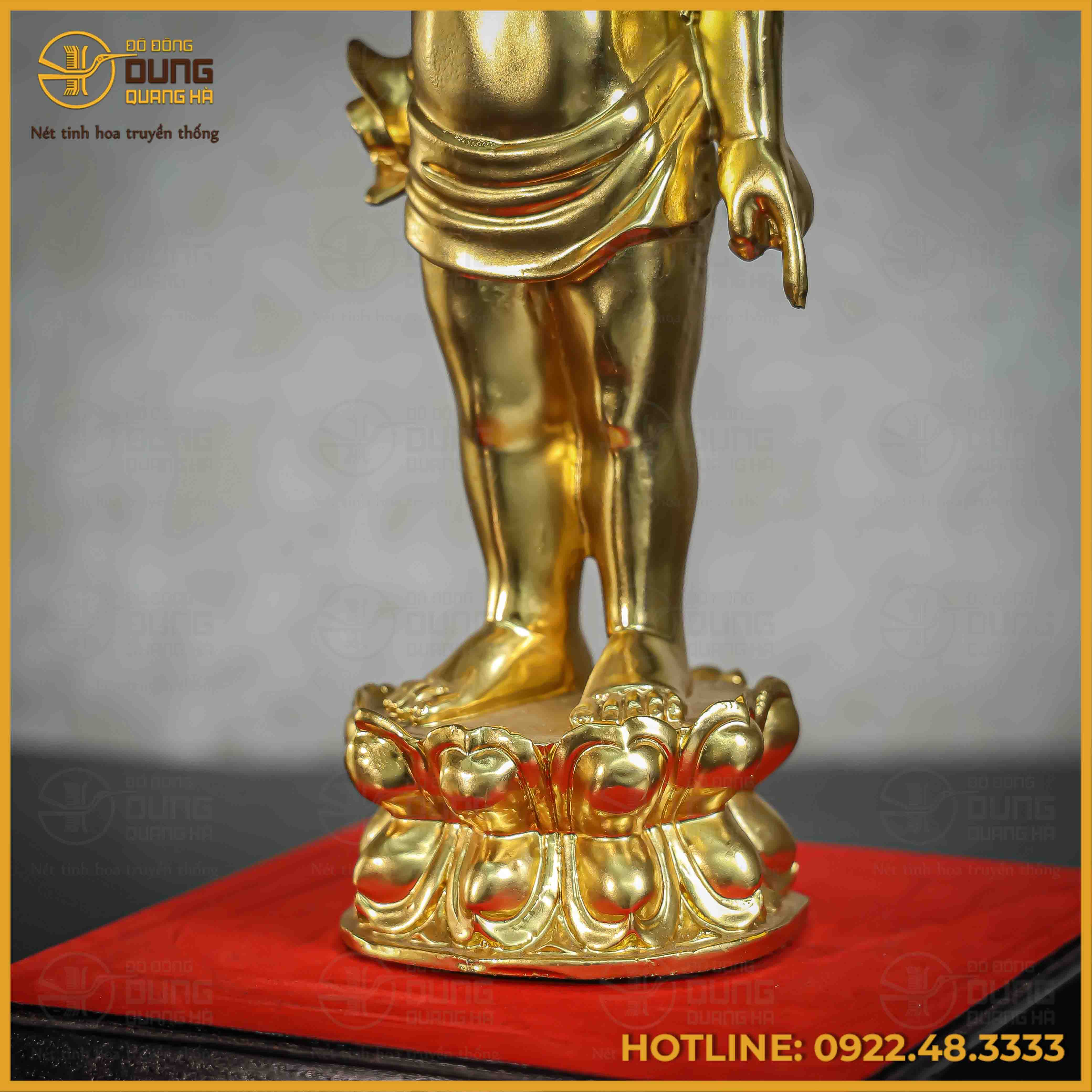Tượng Phật đản sinh bằng đồng vàng dát vàng Đài Loan cao 38cm