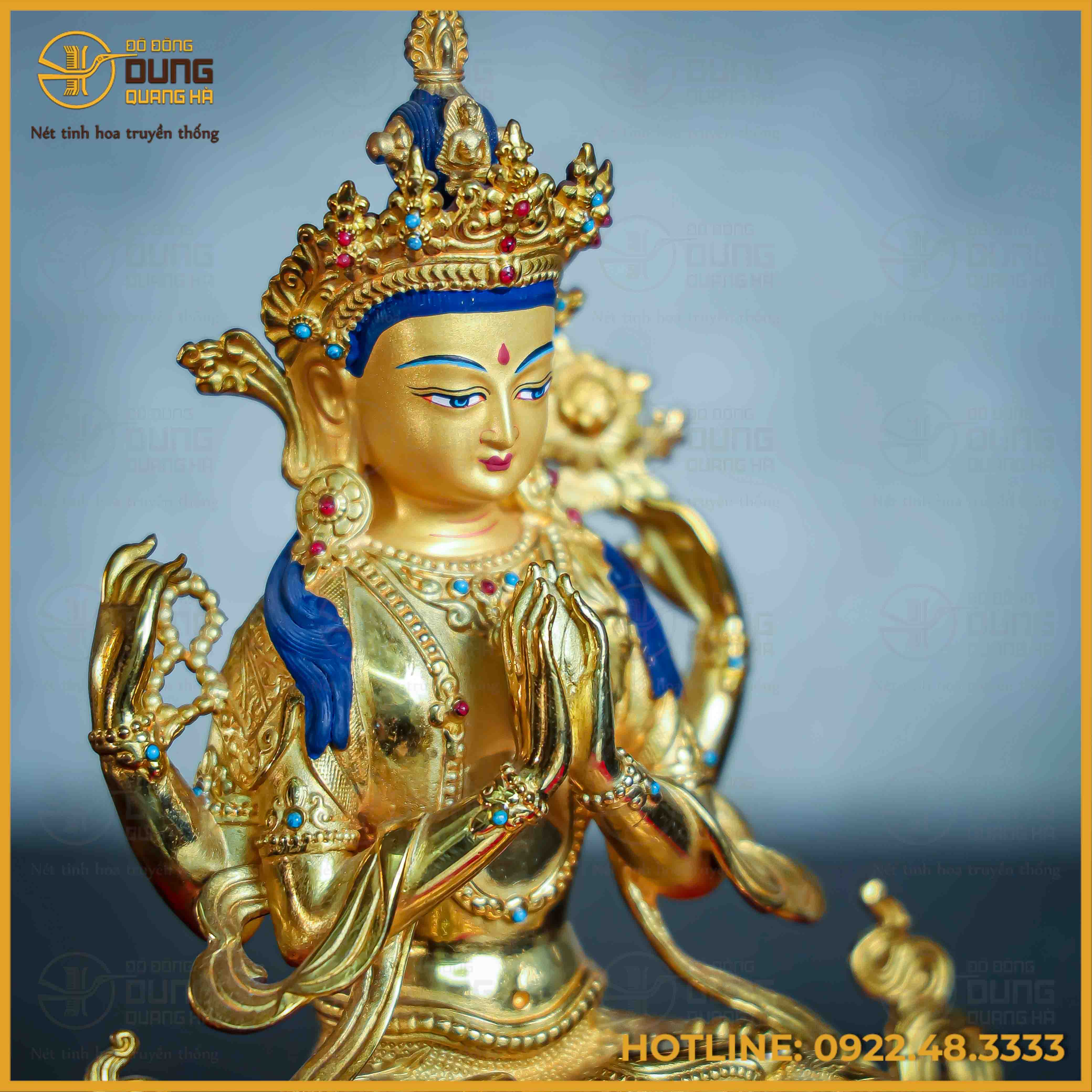 Tôn tượng Quan Âm Tứ Thủ đồng đài loan 21,5cm