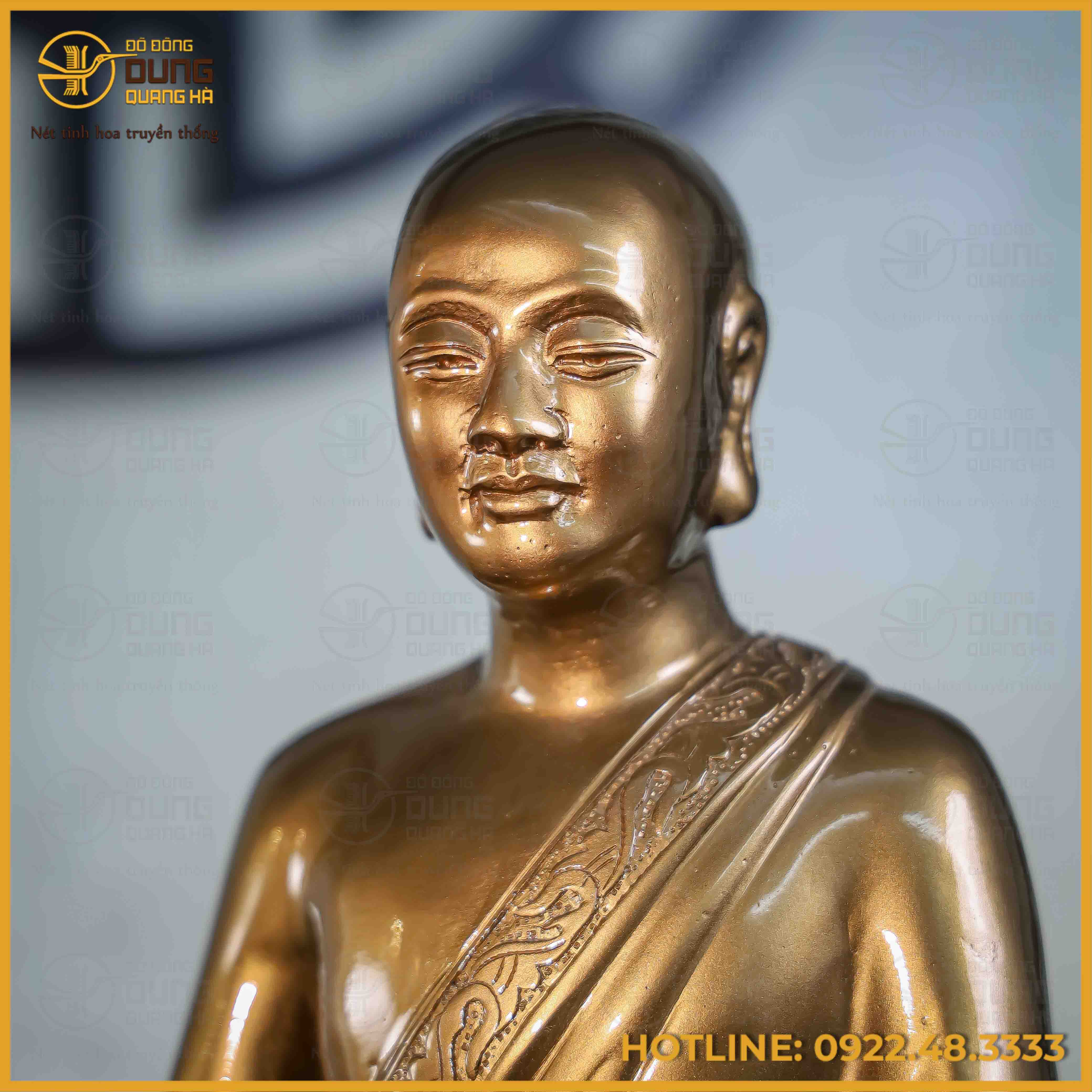 Tượng Trần Nhân Tông đồng đỏ làm màu cao 38cm