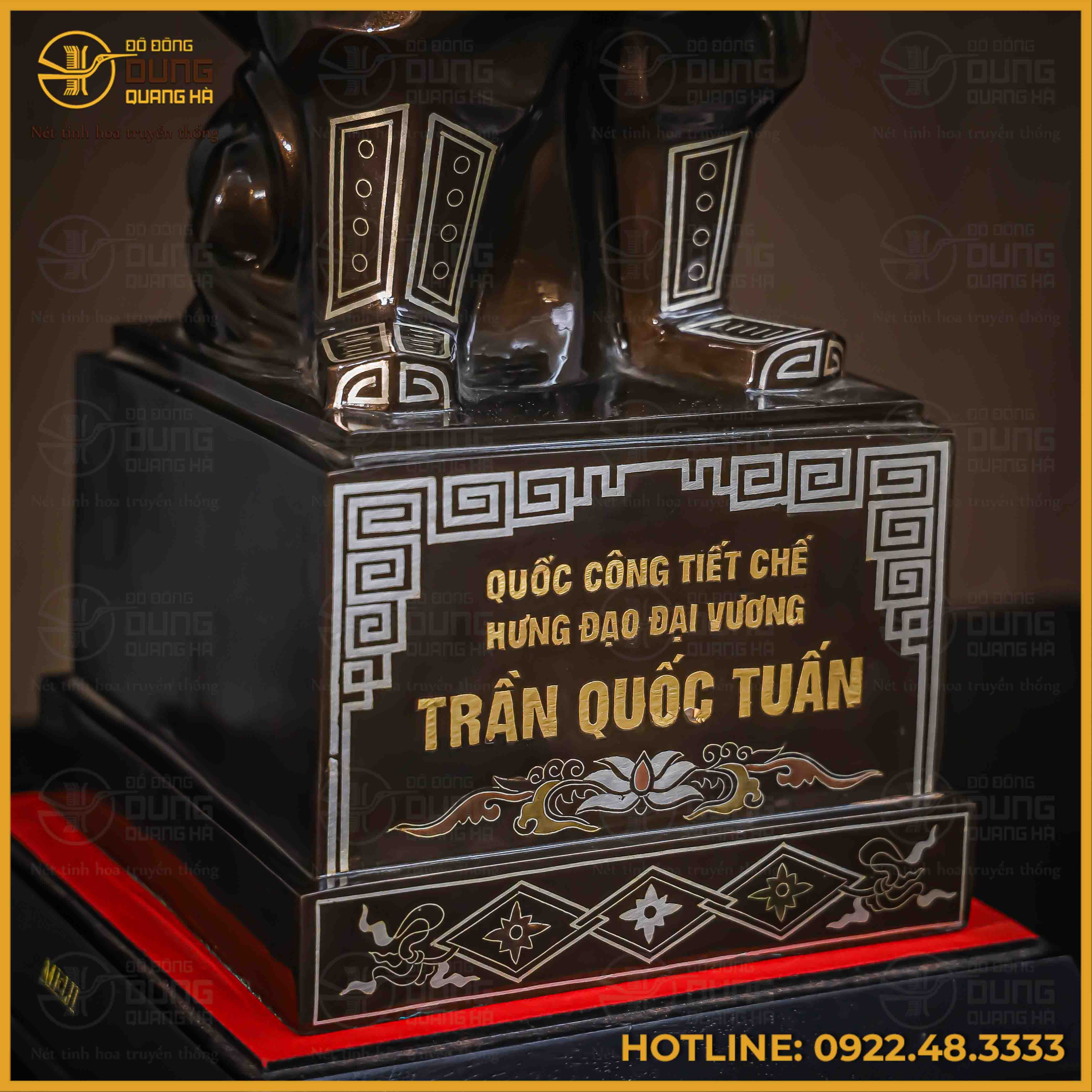 Tượng Trần Hưng Đạo đồng đỏ khảm ngũ sắc cao 38cm