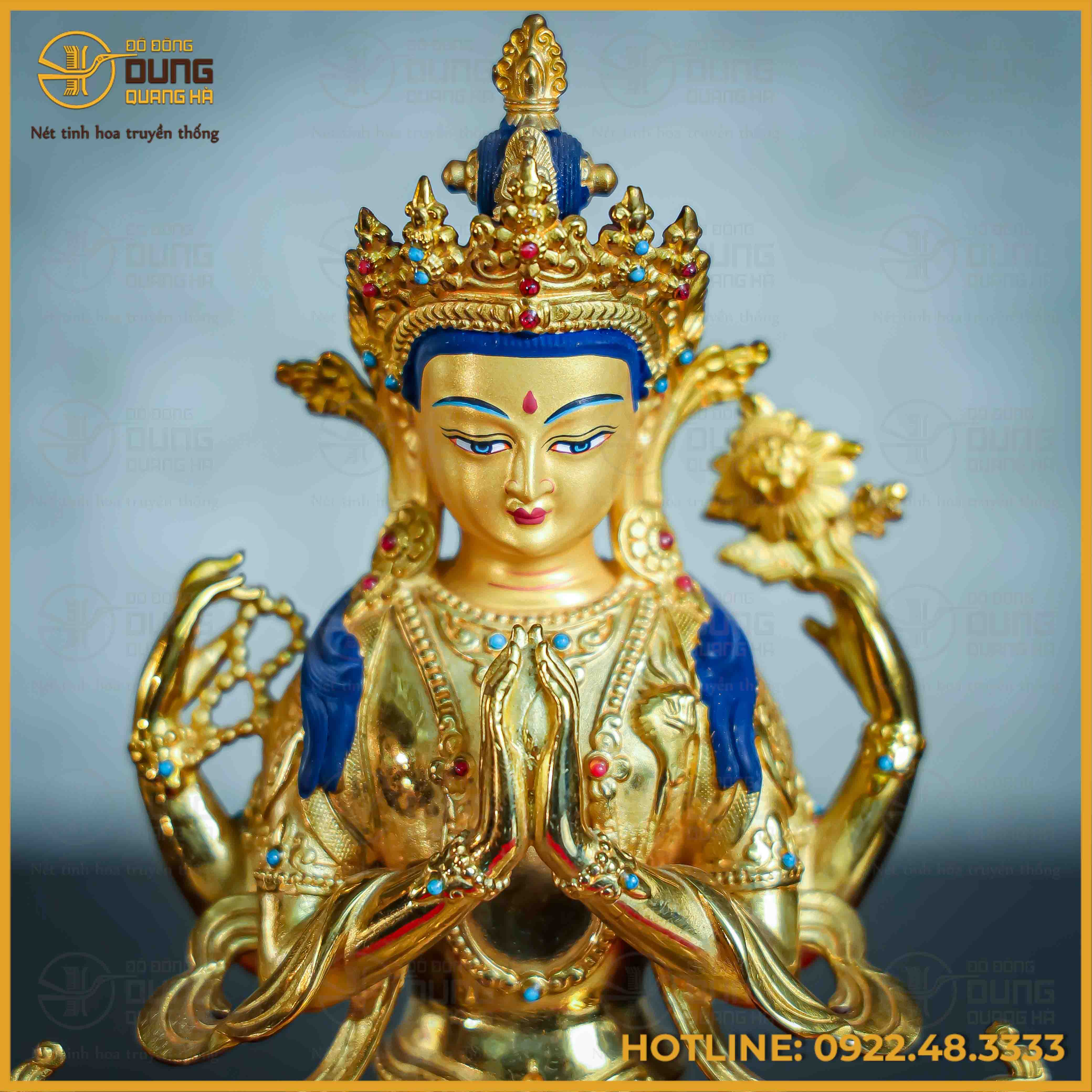Tôn tượng Quan Âm Tứ Thủ đồng đài loan 21,5cm