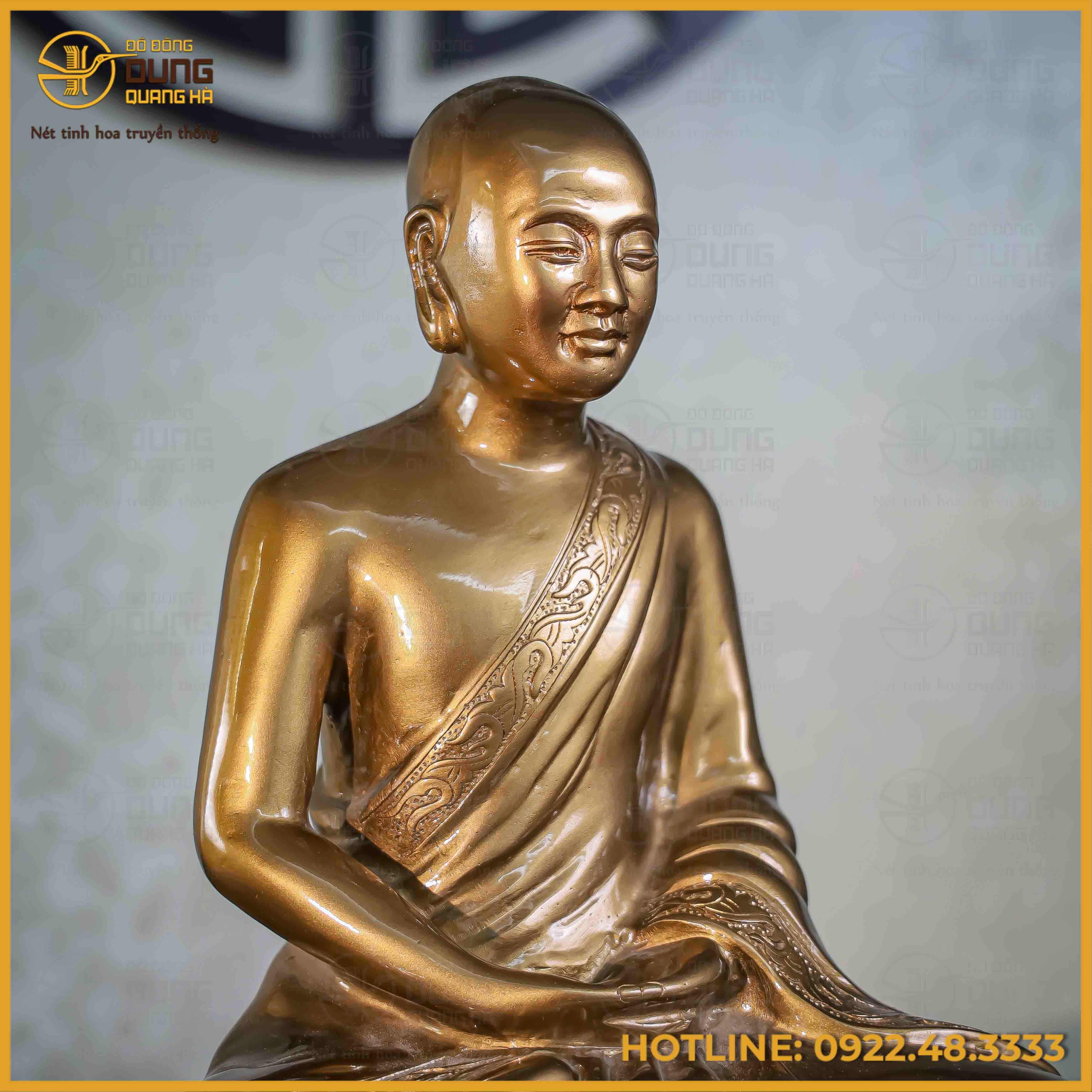 Tượng Trần Nhân Tông đồng đỏ làm màu cao 38cm