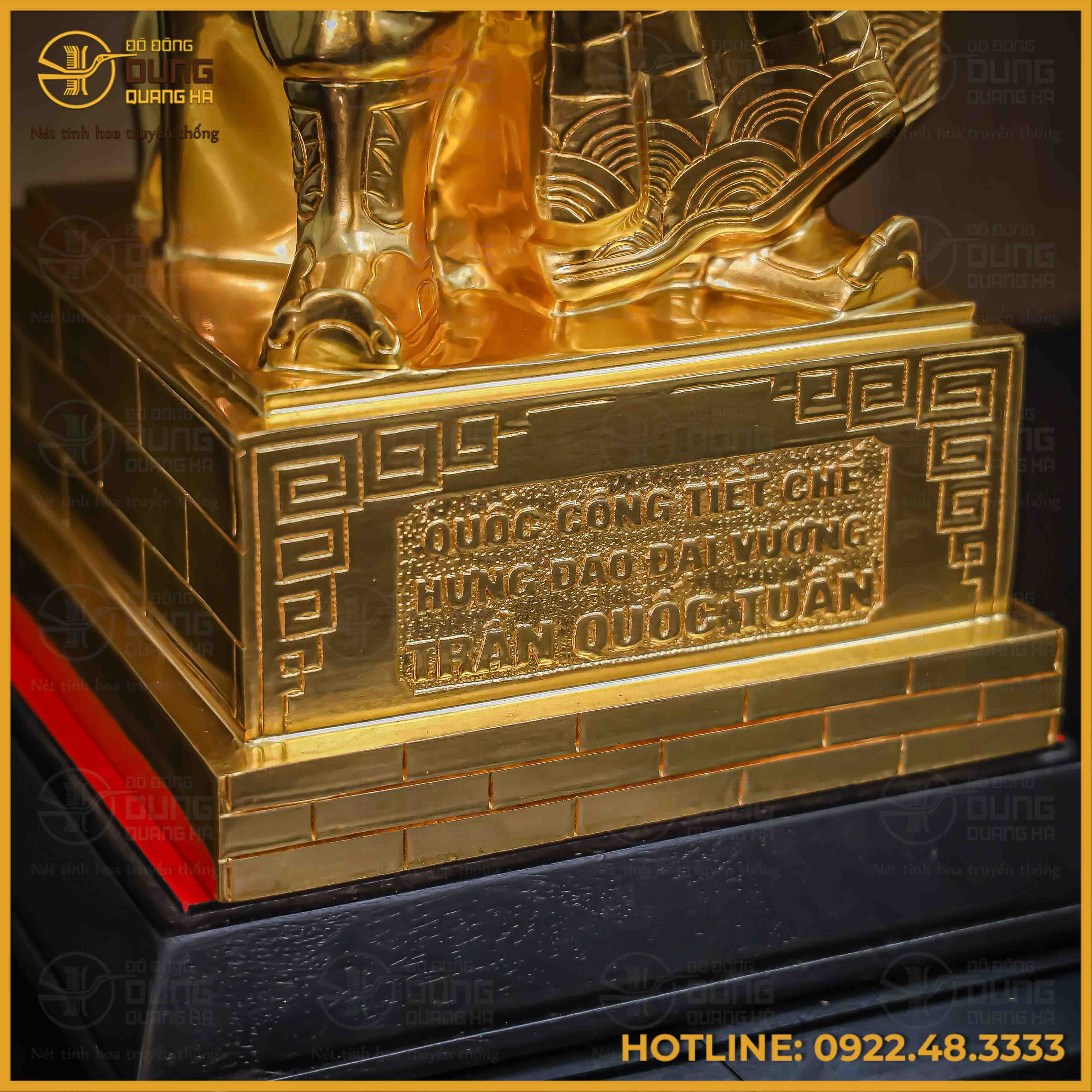 Tượng Trần Hưng Đạo đồng đỏ áo giáp cày nổi dát vàng 50cm