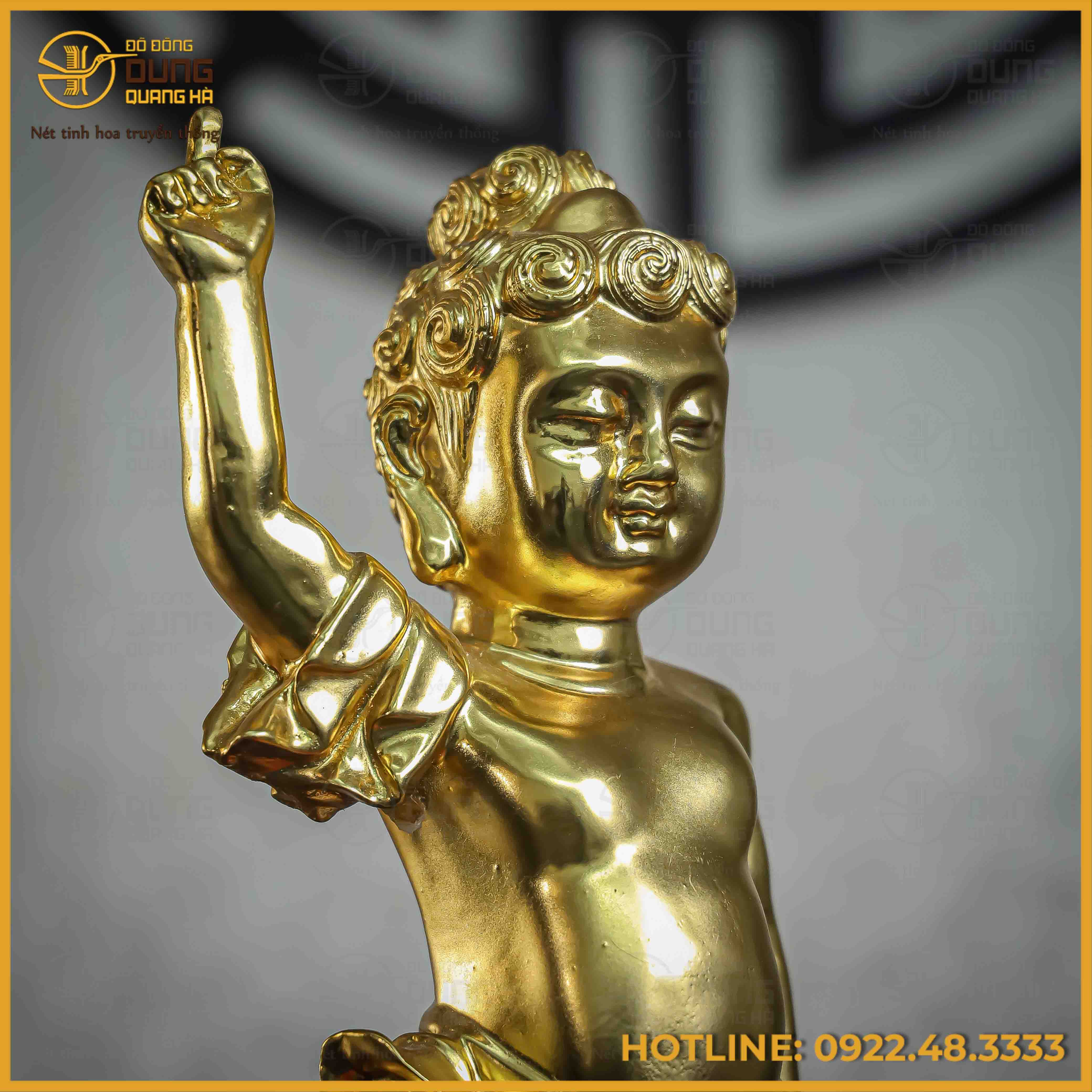 Tượng Phật đản sinh bằng đồng vàng dát vàng Đài Loan cao 38cm