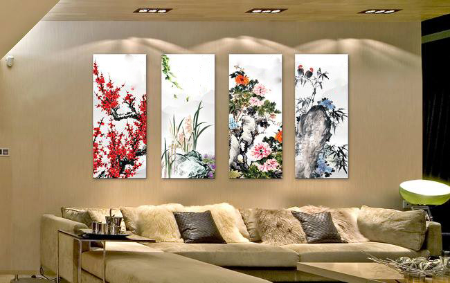 Sắp xếp tranh tứ quý trong phòng khách