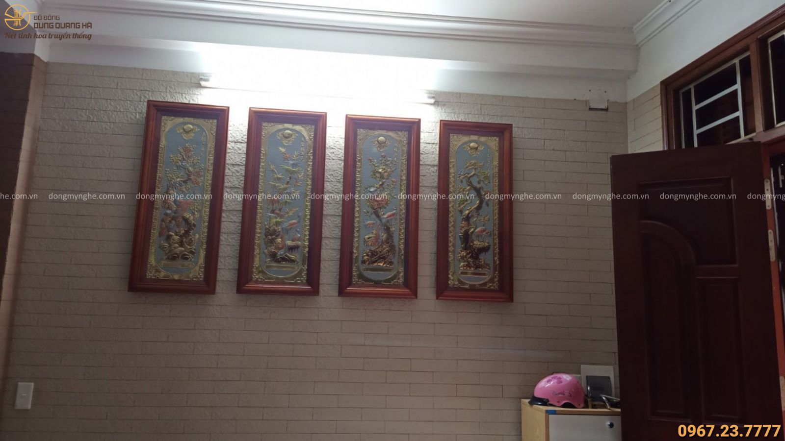 tranh tứ quý bằng đồng treo tại nhà khách