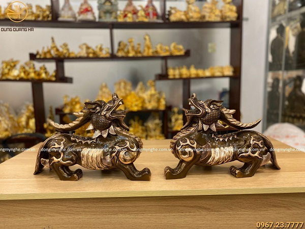 cặp tỳ hưu bằng đồng đỏ cạo màu quà tân gia thiết thực