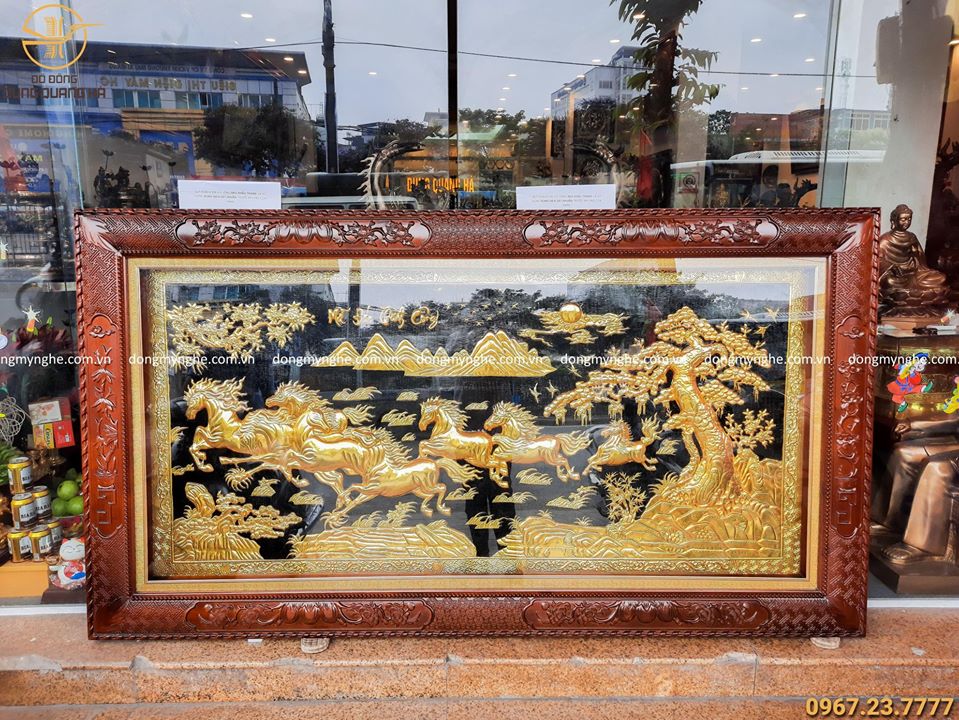 tranh bát mã truy phong mạ vàng cao cấp tranh phòng khách sang trọng