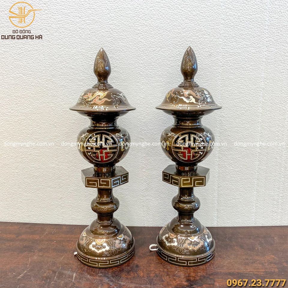 đôi đèn thờ cúng khảm ngũ sắc các mẫu đèn bàn thờ