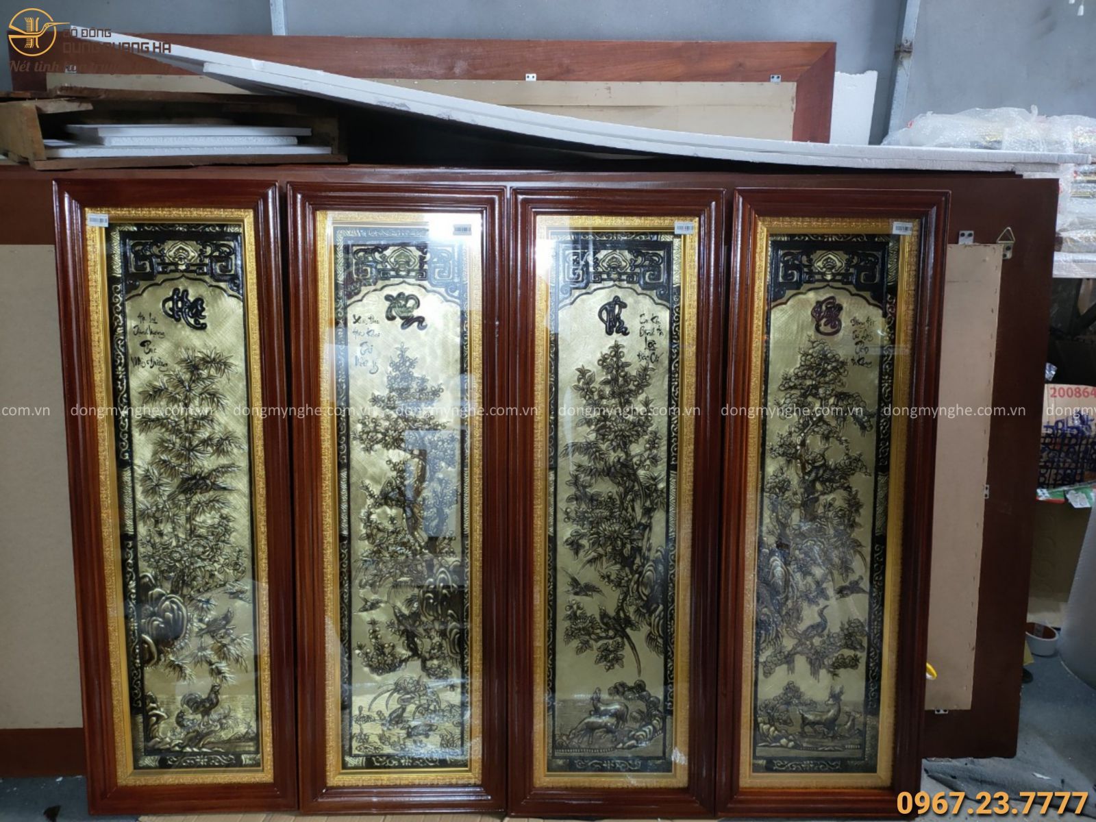 Tranh tứ quý bằng đồng