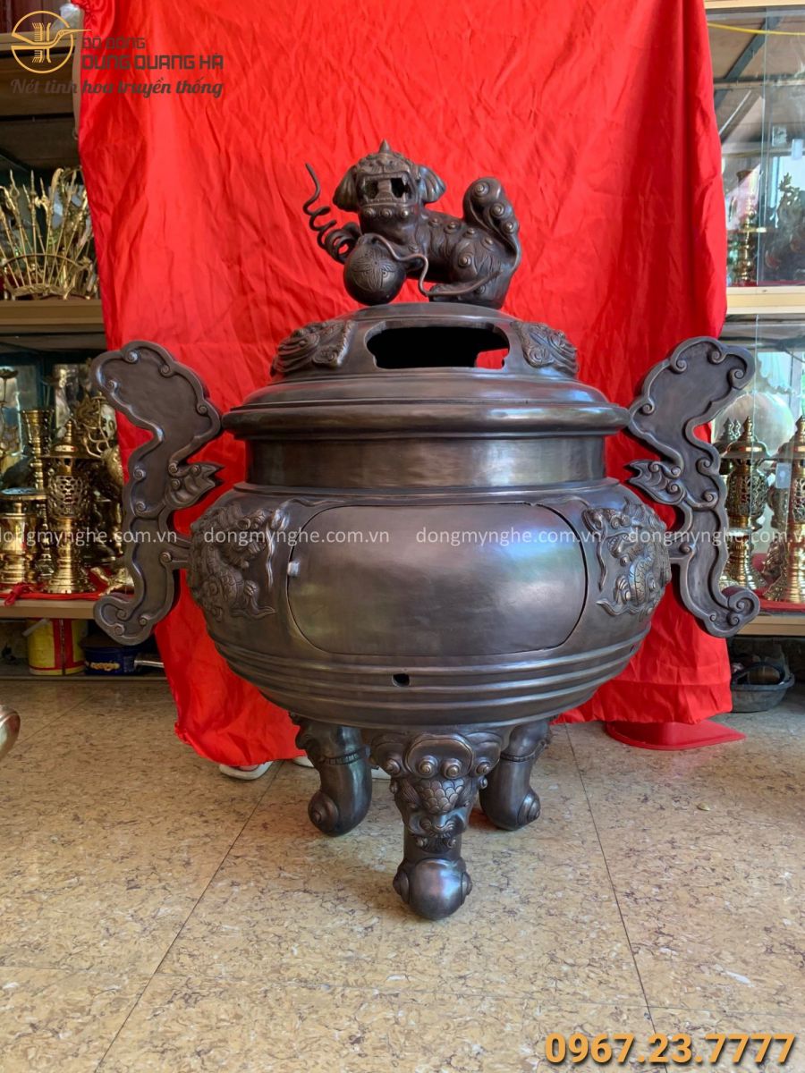 Lư hương đồng hoá vàng bằng đồng đỏ hun giả cổ cao 1m07 Lư hoá vàng bằng đồng đỏ hun giả cổ cao 1m07