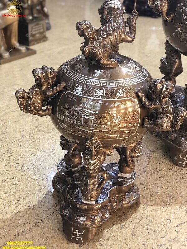 Đỉnh thất lân vờn cầu cao 90cm