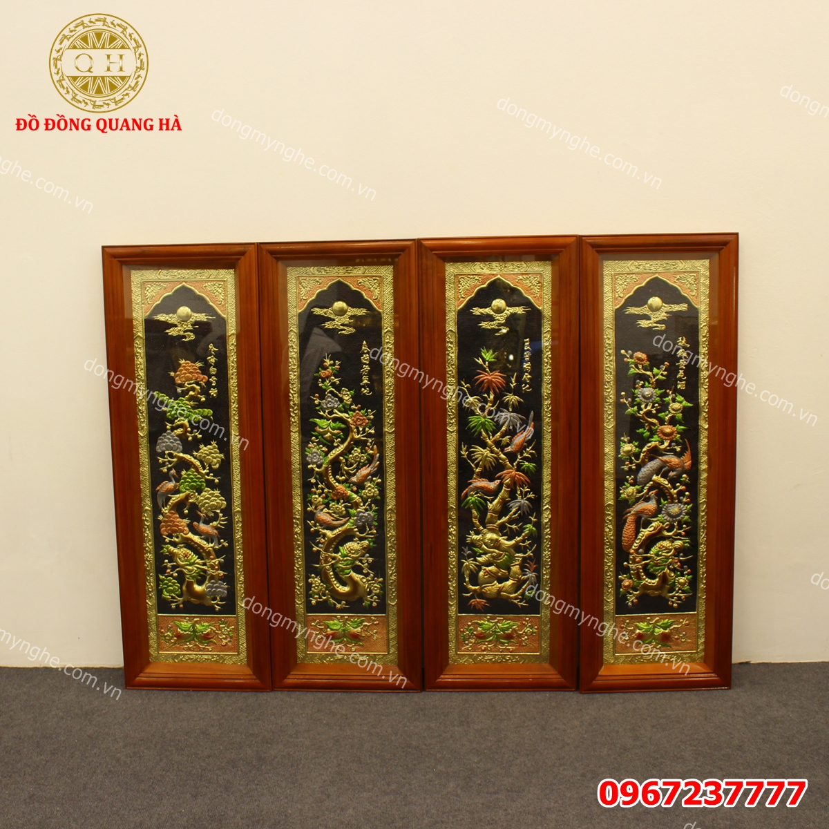 Tranh tứ quý bằng đồng 