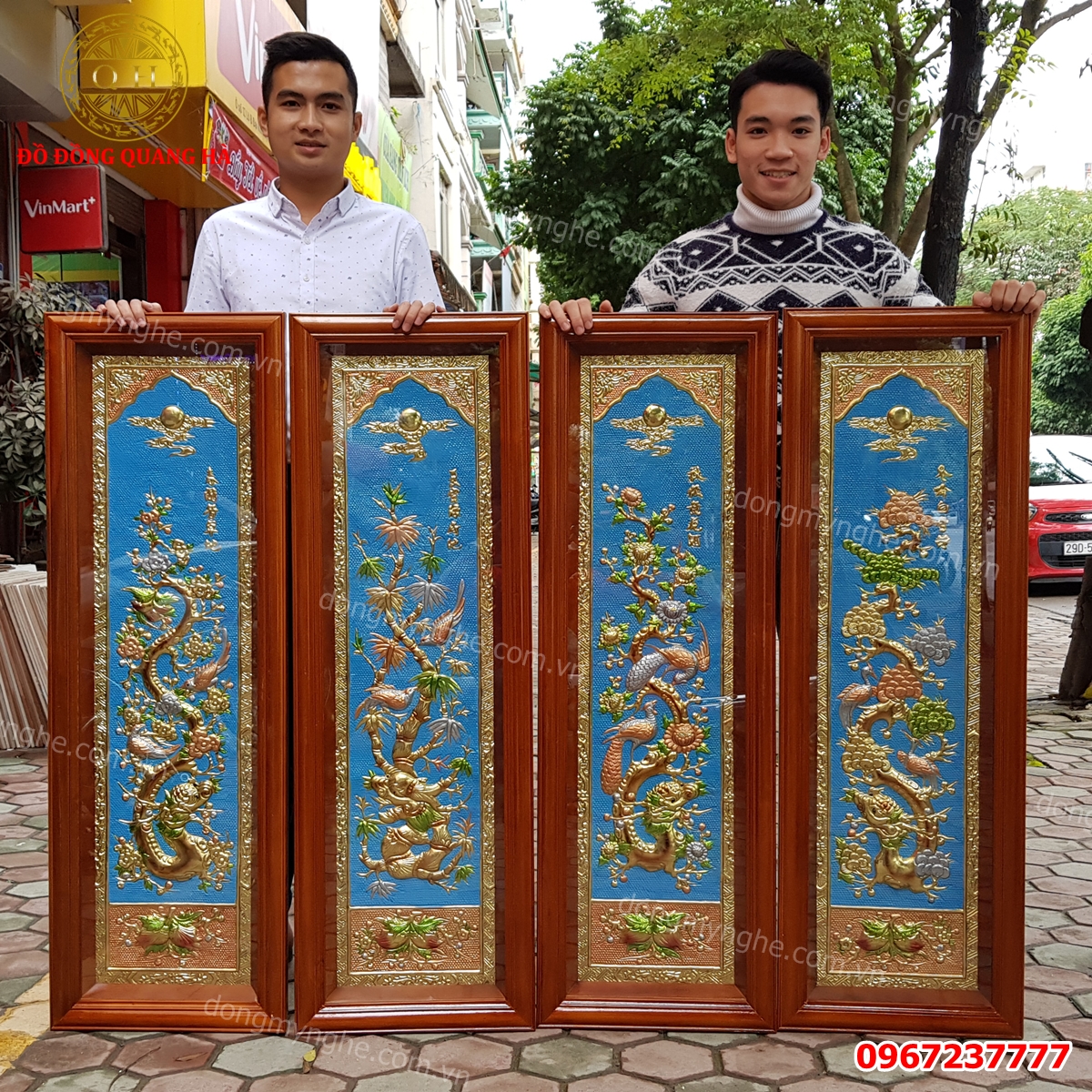 Tranh tứ quý bằng đồng 