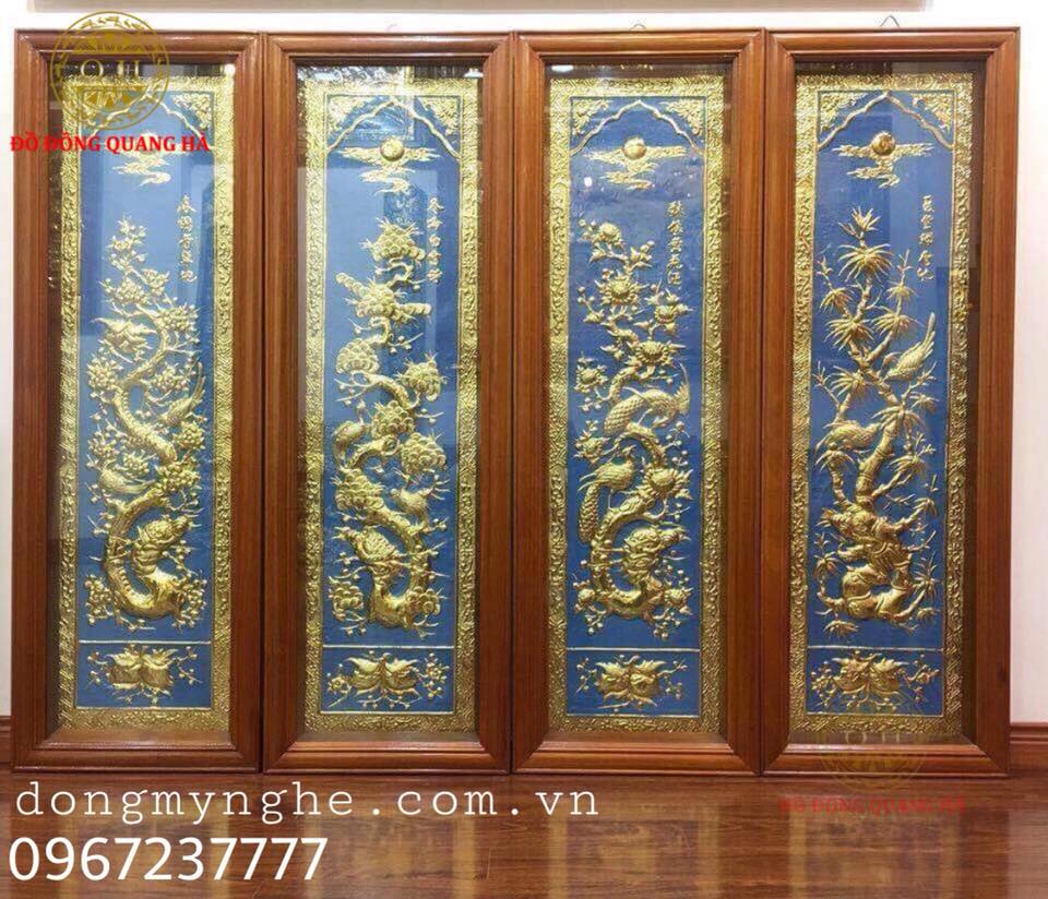 Tranh tứ quý mạ vàng 24k 