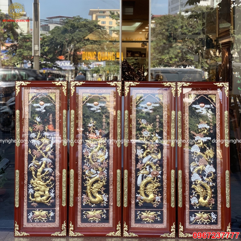 Tranh tứ quý mạ vàng 24k 
