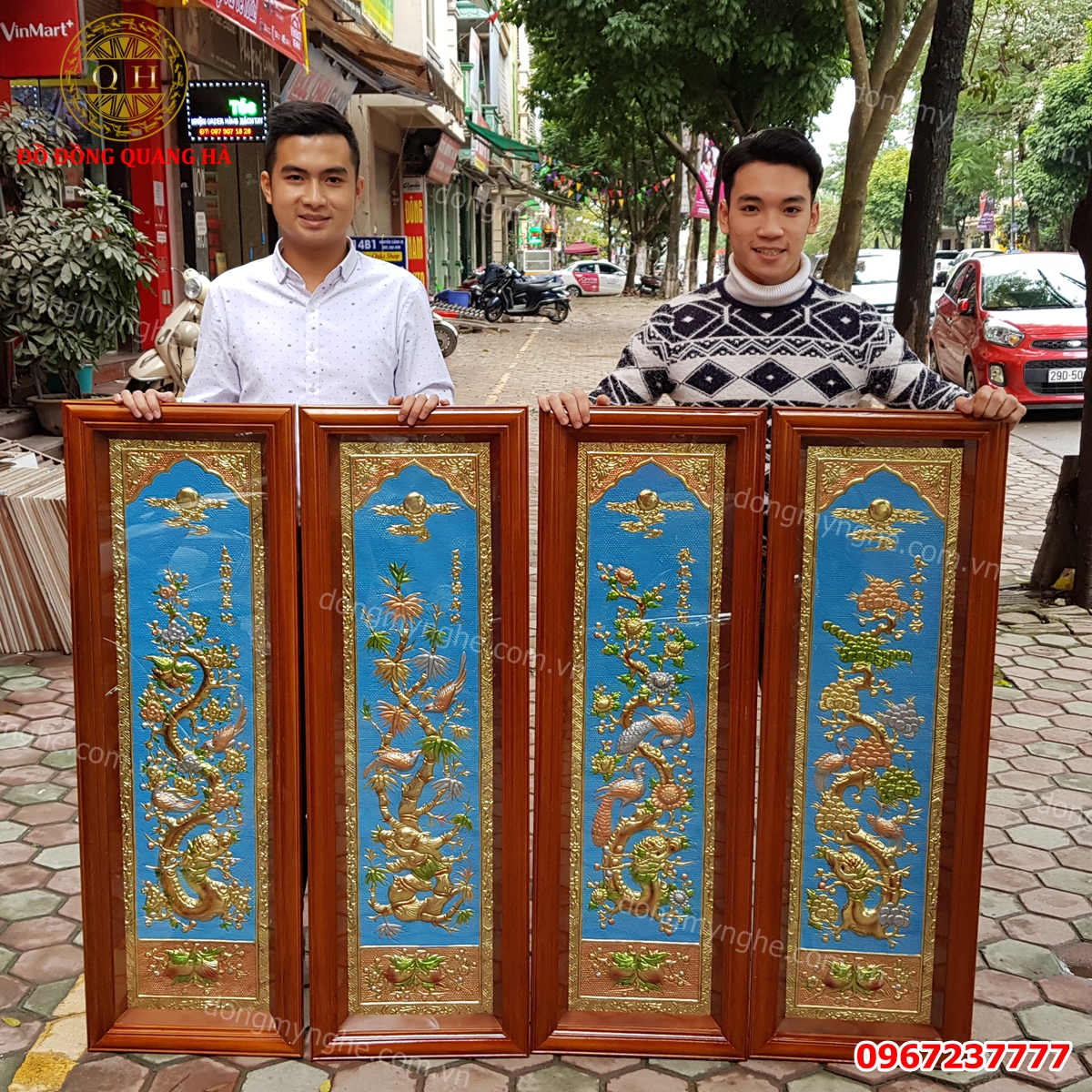 Tranh tứ quý mạ vàng 24k 