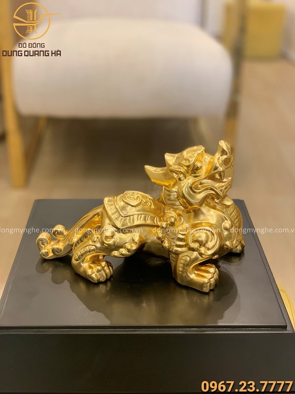 Con Tỳ Hưu phong thủy bằng đồng 25x15cm thếp vàng 9999 mua tỳ hưu để bàn
